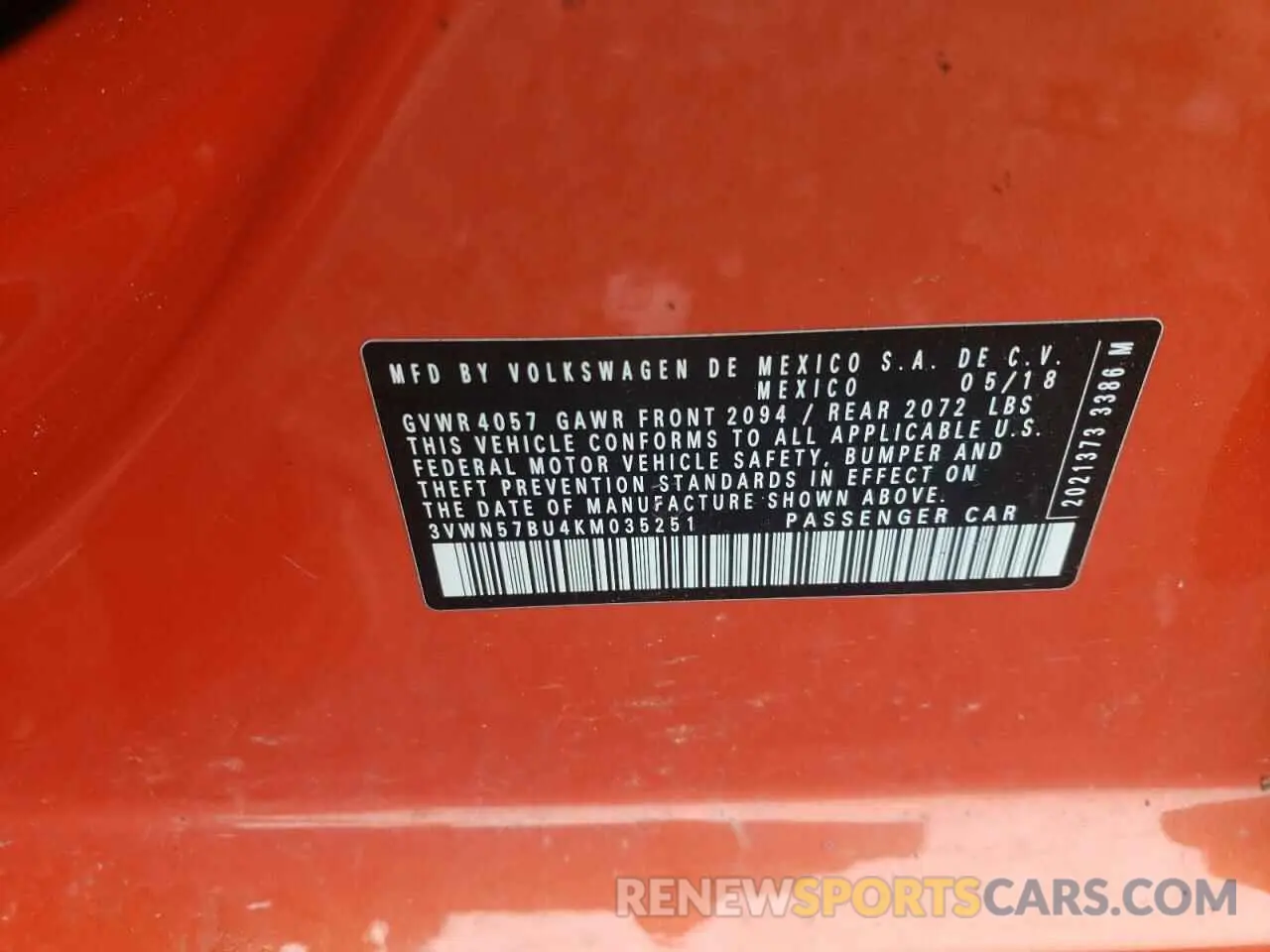 12 Photograph of a damaged car 3VWN57BU4KM035251 VOLKSWAGEN JETTA 2019
