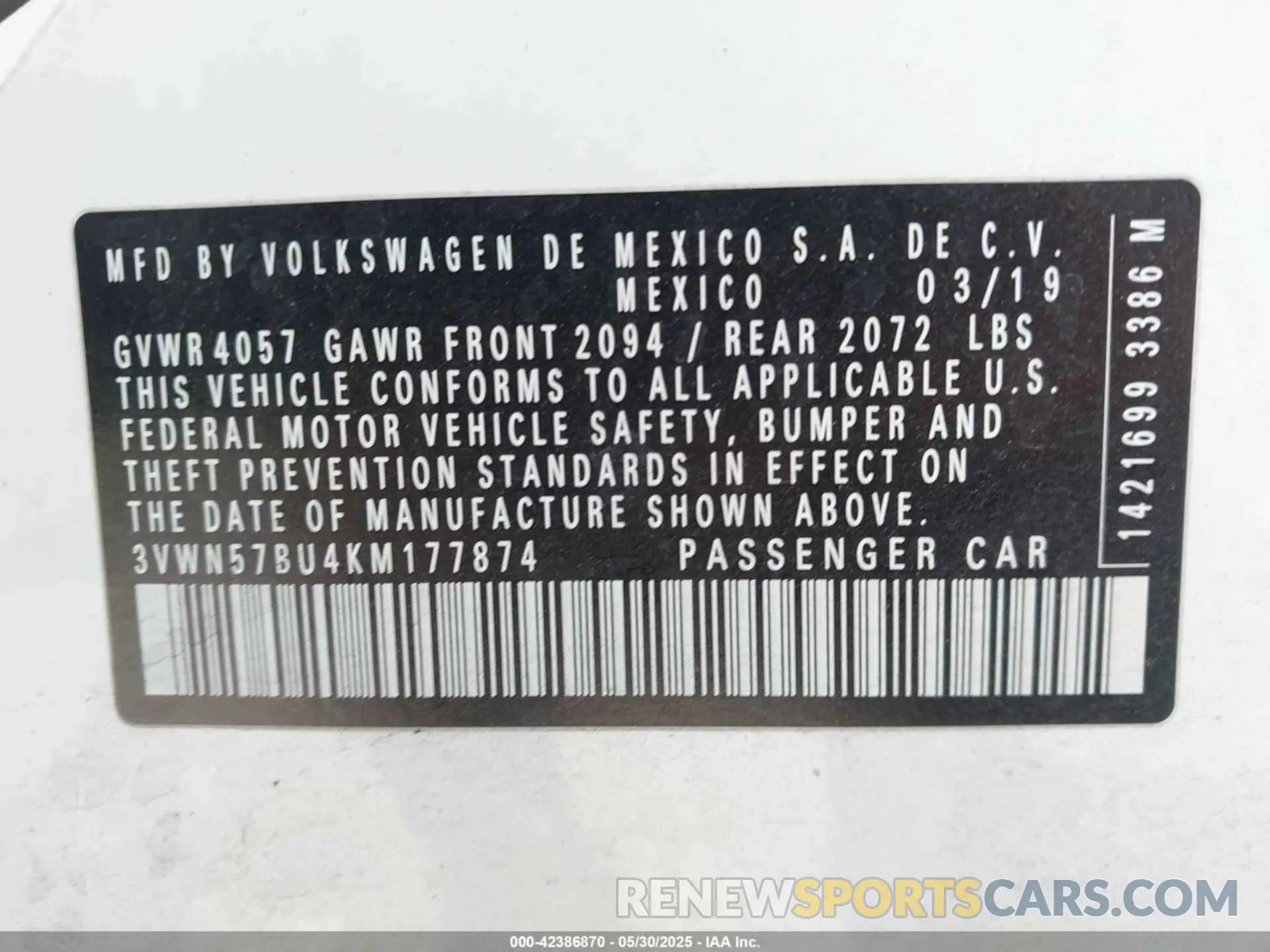 9 Photograph of a damaged car 3VWN57BU4KM177874 VOLKSWAGEN JETTA 2019