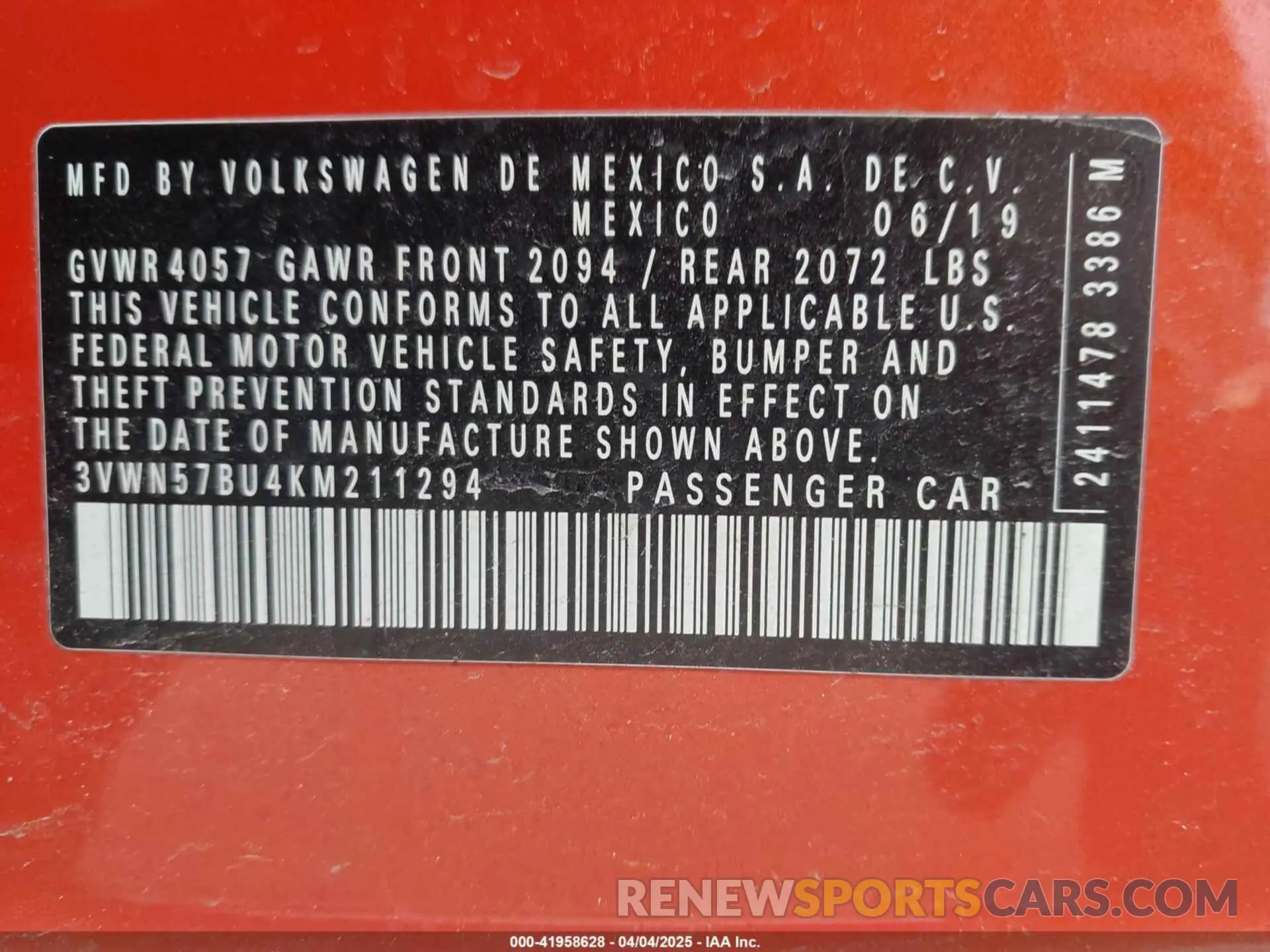 9 Photograph of a damaged car 3VWN57BU4KM211294 VOLKSWAGEN JETTA 2019