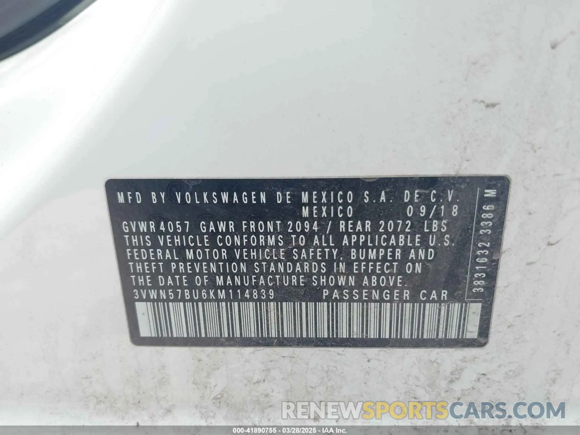 9 Photograph of a damaged car 3VWN57BU6KM114839 VOLKSWAGEN JETTA 2019