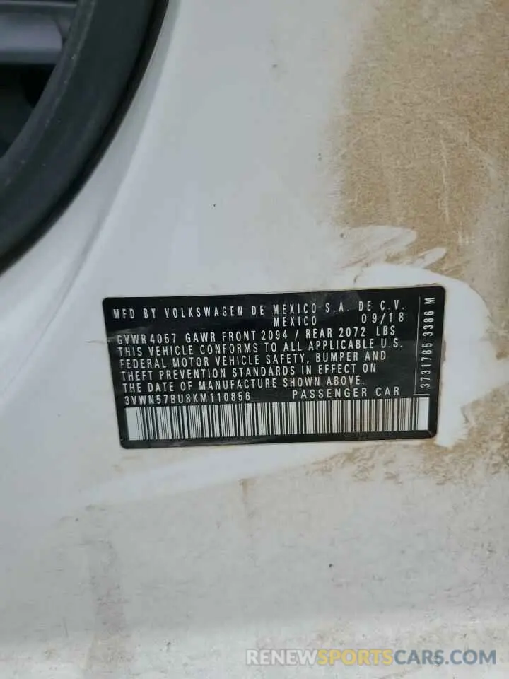 12 Photograph of a damaged car 3VWN57BU8KM110856 VOLKSWAGEN JETTA 2019