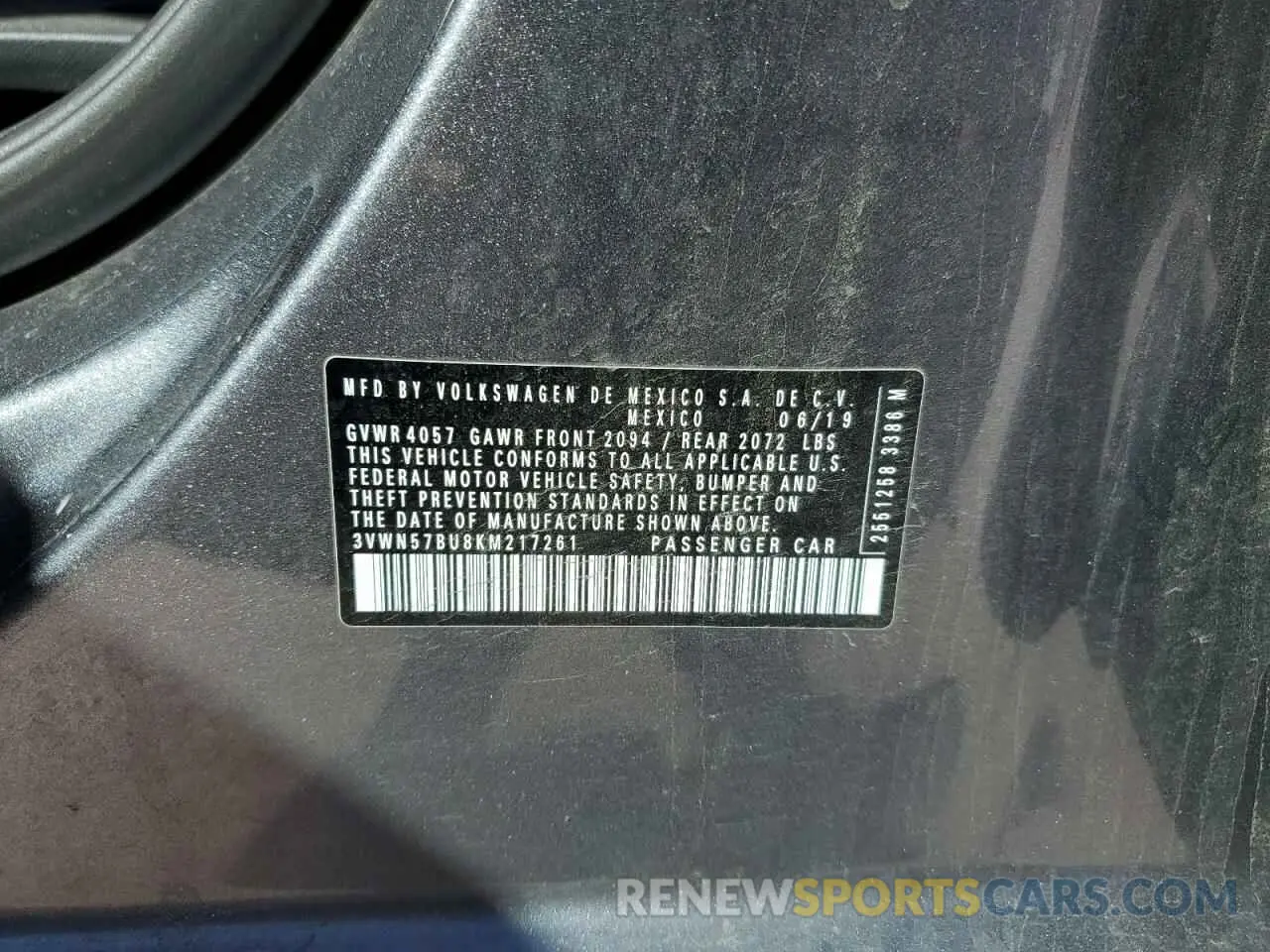 12 Photograph of a damaged car 3VWN57BU8KM217261 VOLKSWAGEN JETTA 2019