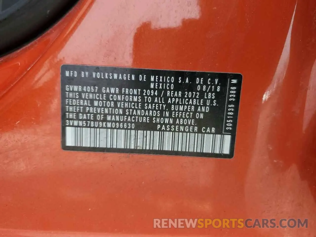 13 Photograph of a damaged car 3VWN57BU9KM096630 VOLKSWAGEN JETTA 2019