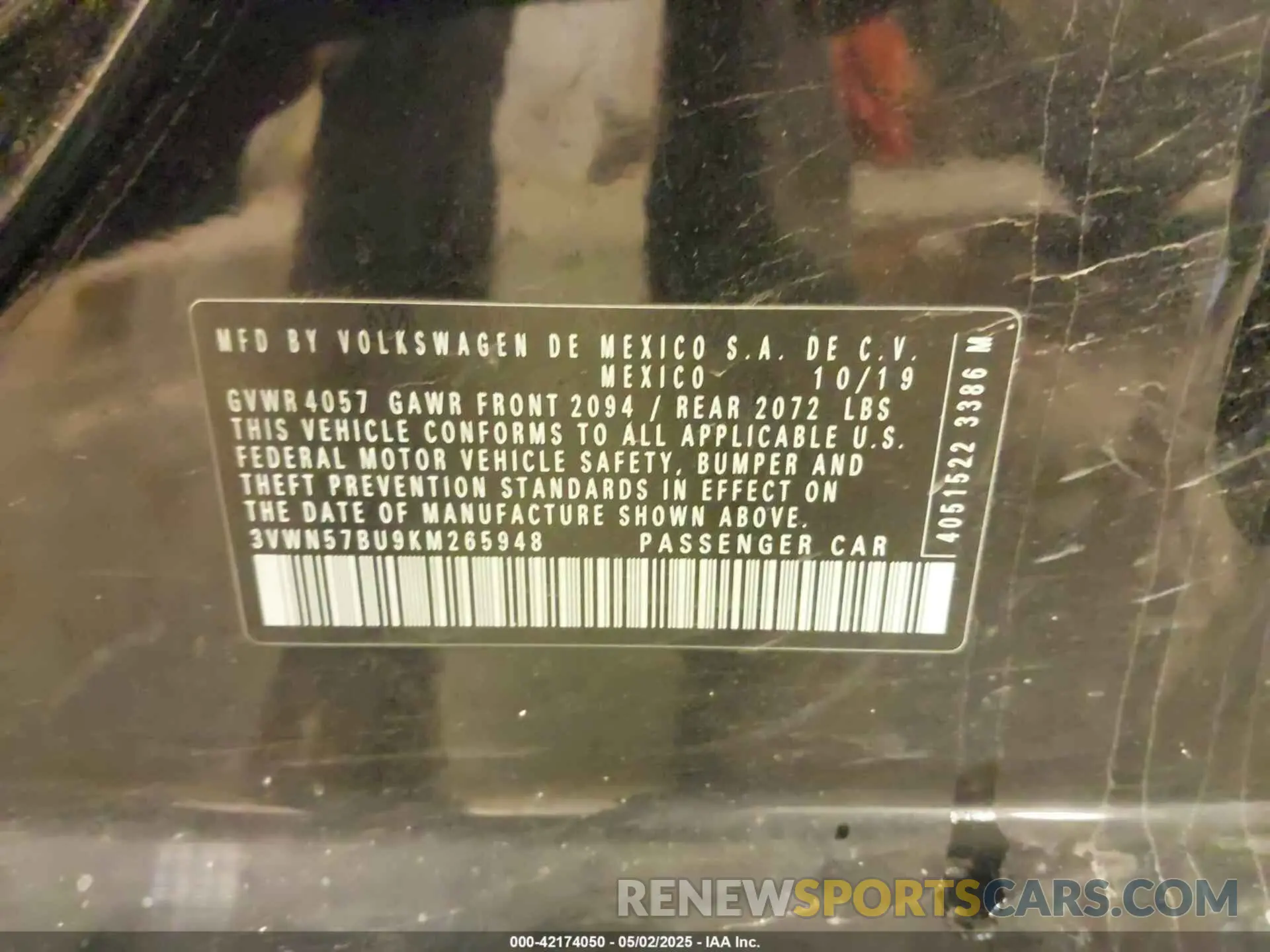 9 Photograph of a damaged car 3VWN57BU9KM265948 VOLKSWAGEN JETTA 2019