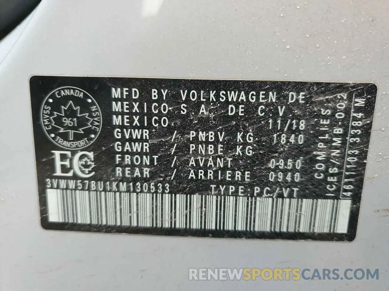 13 Photograph of a damaged car 3VWW57BU1KM130533 VOLKSWAGEN JETTA 2019