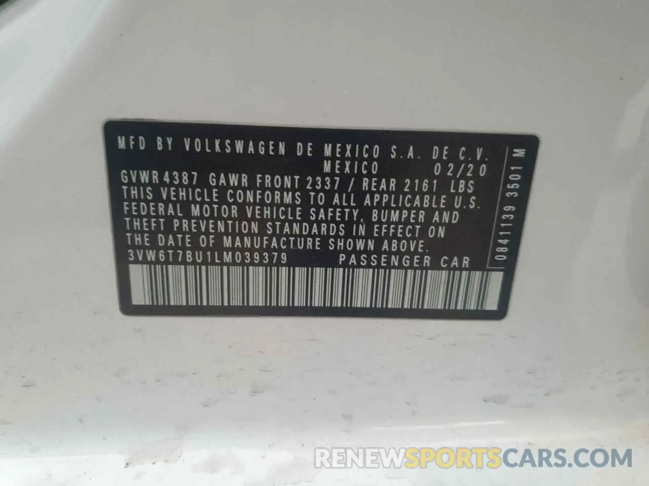 12 Photograph of a damaged car 3VW6T7BU1LM039379 VOLKSWAGEN JETTA 2020