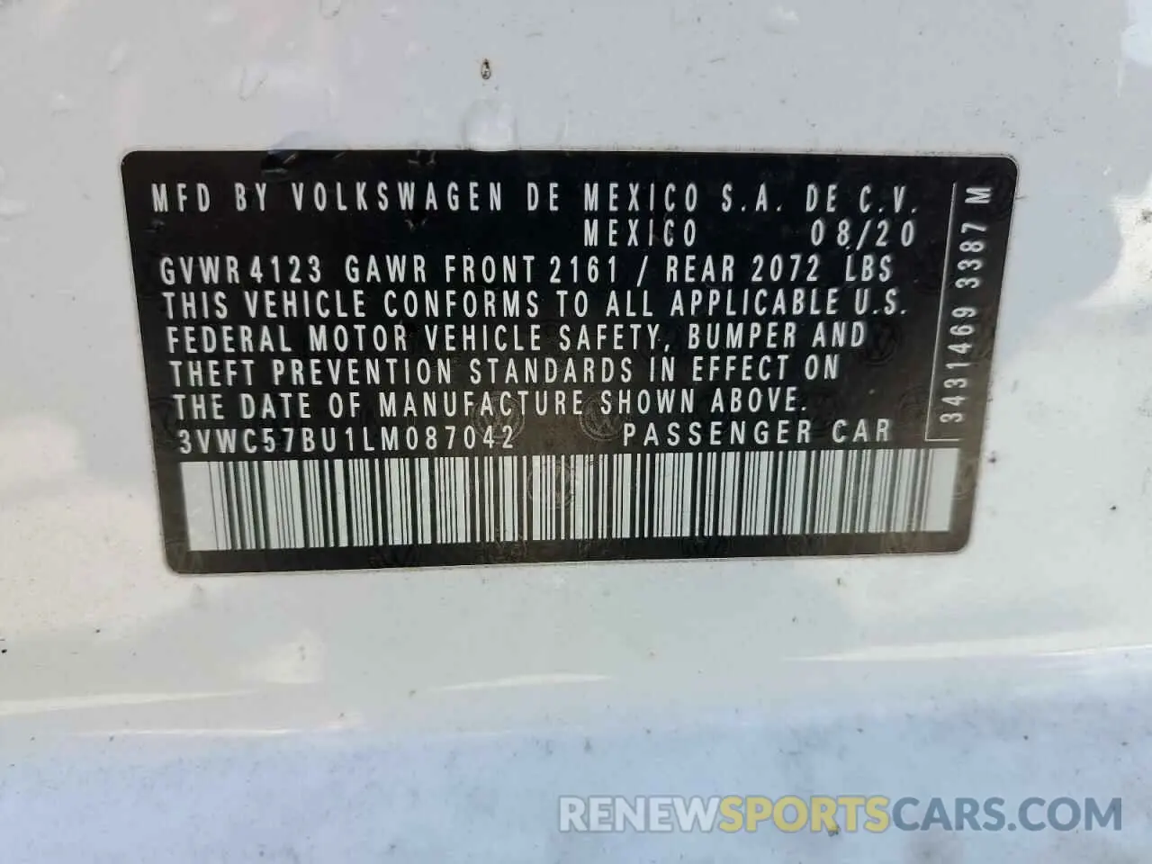12 Photograph of a damaged car 3VWC57BU1LM087042 VOLKSWAGEN JETTA 2020