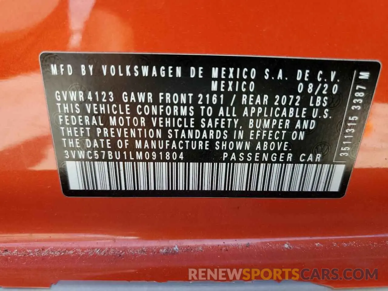 12 Photograph of a damaged car 3VWC57BU1LM091804 VOLKSWAGEN JETTA 2020