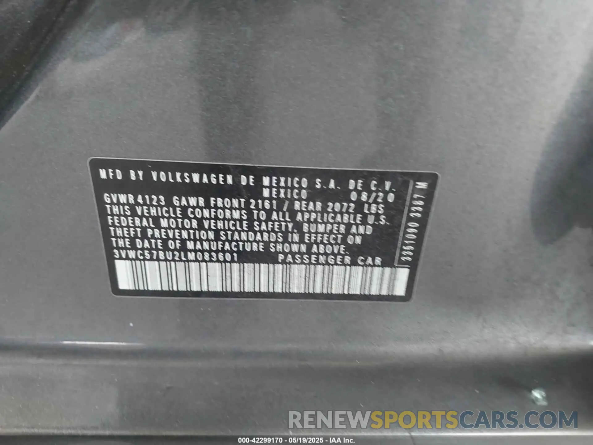 9 Photograph of a damaged car 3VWC57BU2LM083601 VOLKSWAGEN JETTA 2020
