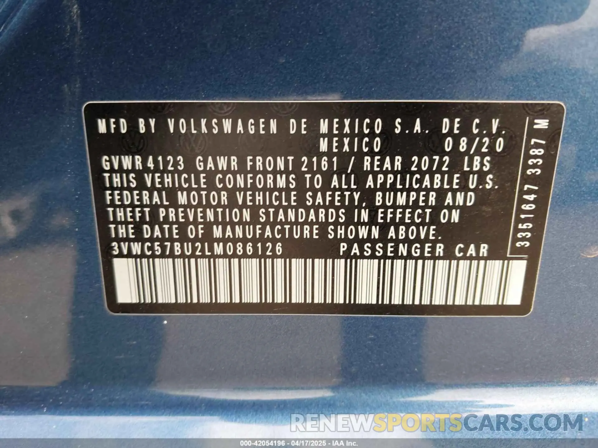 9 Photograph of a damaged car 3VWC57BU2LM086126 VOLKSWAGEN JETTA 2020