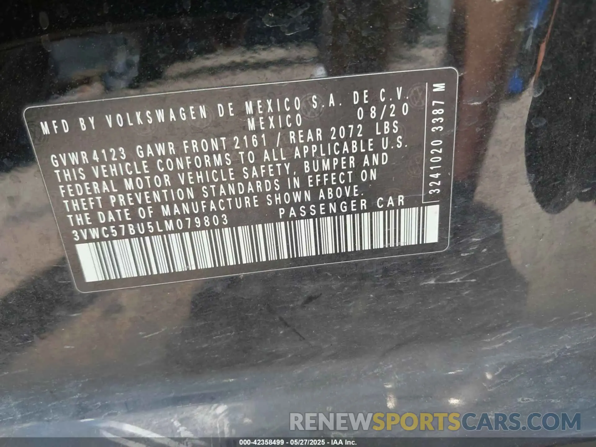 9 Photograph of a damaged car 3VWC57BU5LM079803 VOLKSWAGEN JETTA 2020