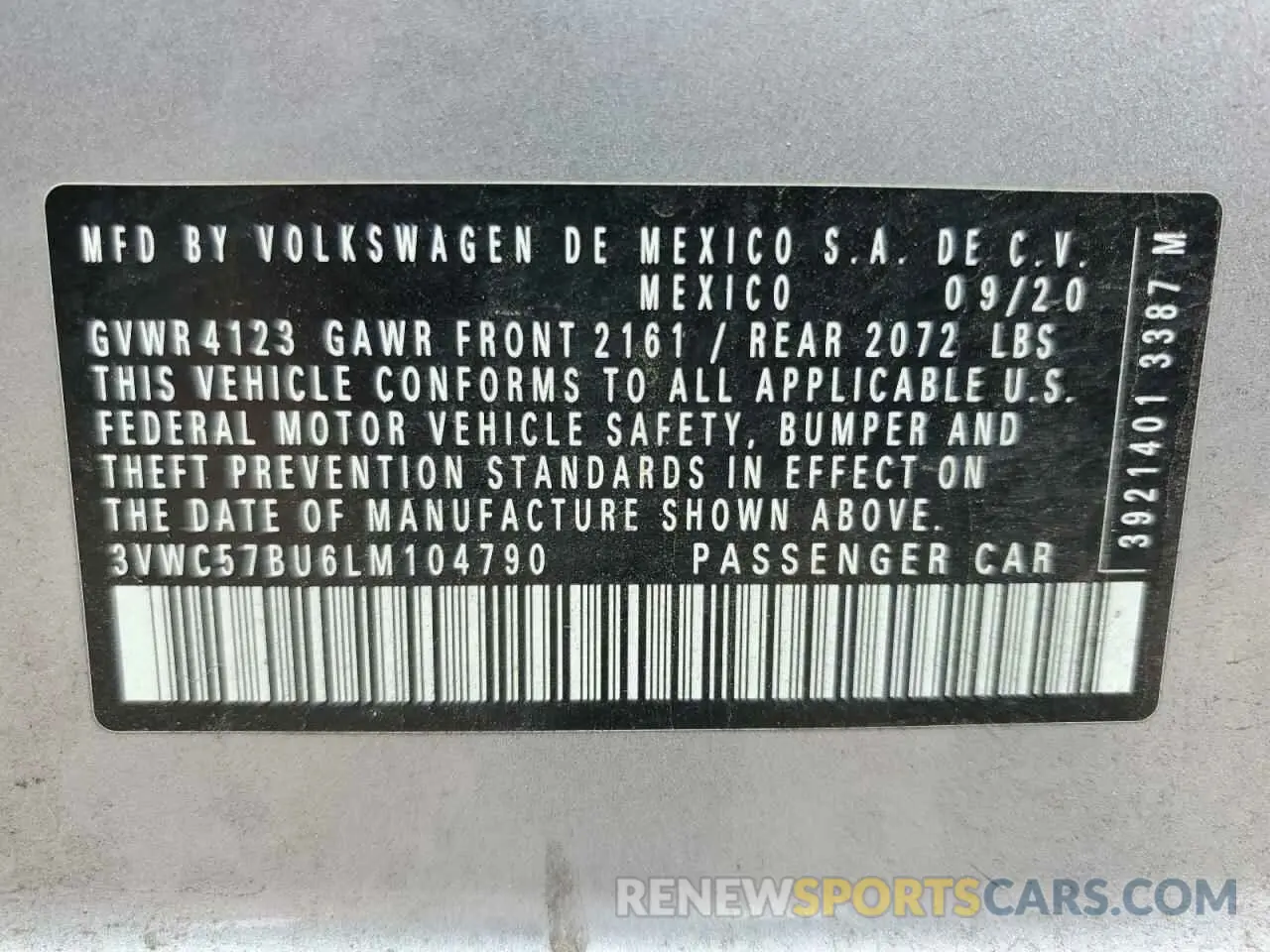 12 Photograph of a damaged car 3VWC57BU6LM104790 VOLKSWAGEN JETTA 2020