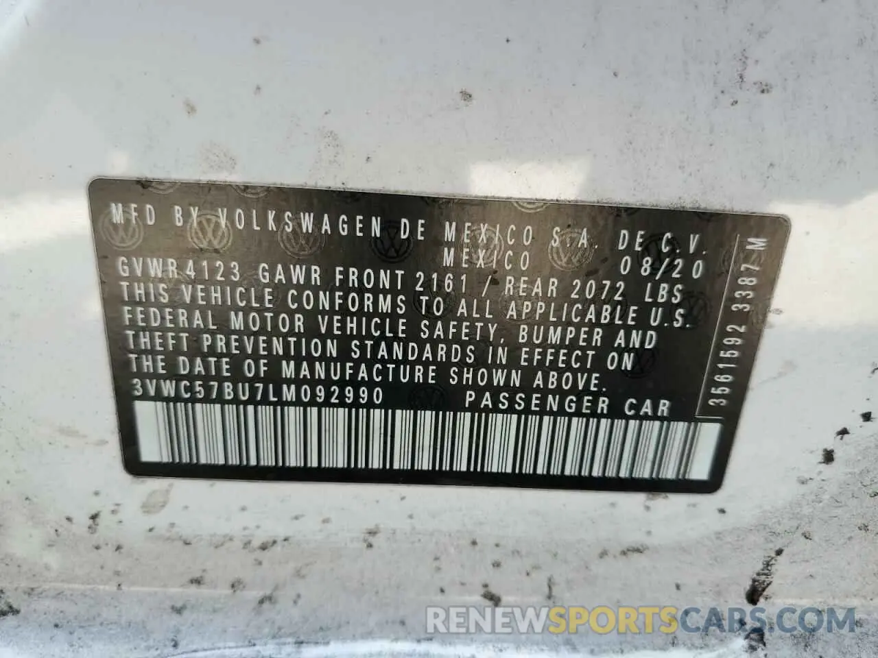 12 Photograph of a damaged car 3VWC57BU7LM092990 VOLKSWAGEN JETTA 2020