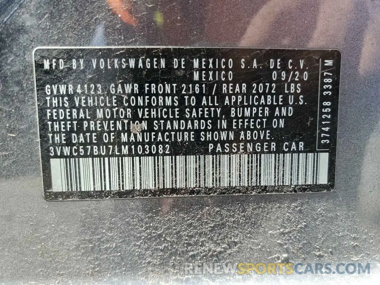 12 Photograph of a damaged car 3VWC57BU7LM103082 VOLKSWAGEN JETTA 2020