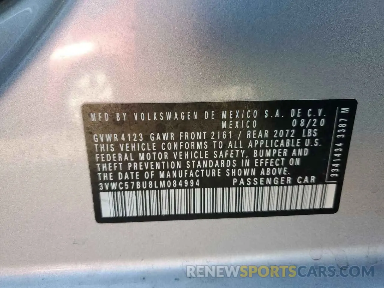 12 Photograph of a damaged car 3VWC57BU8LM084994 VOLKSWAGEN JETTA 2020