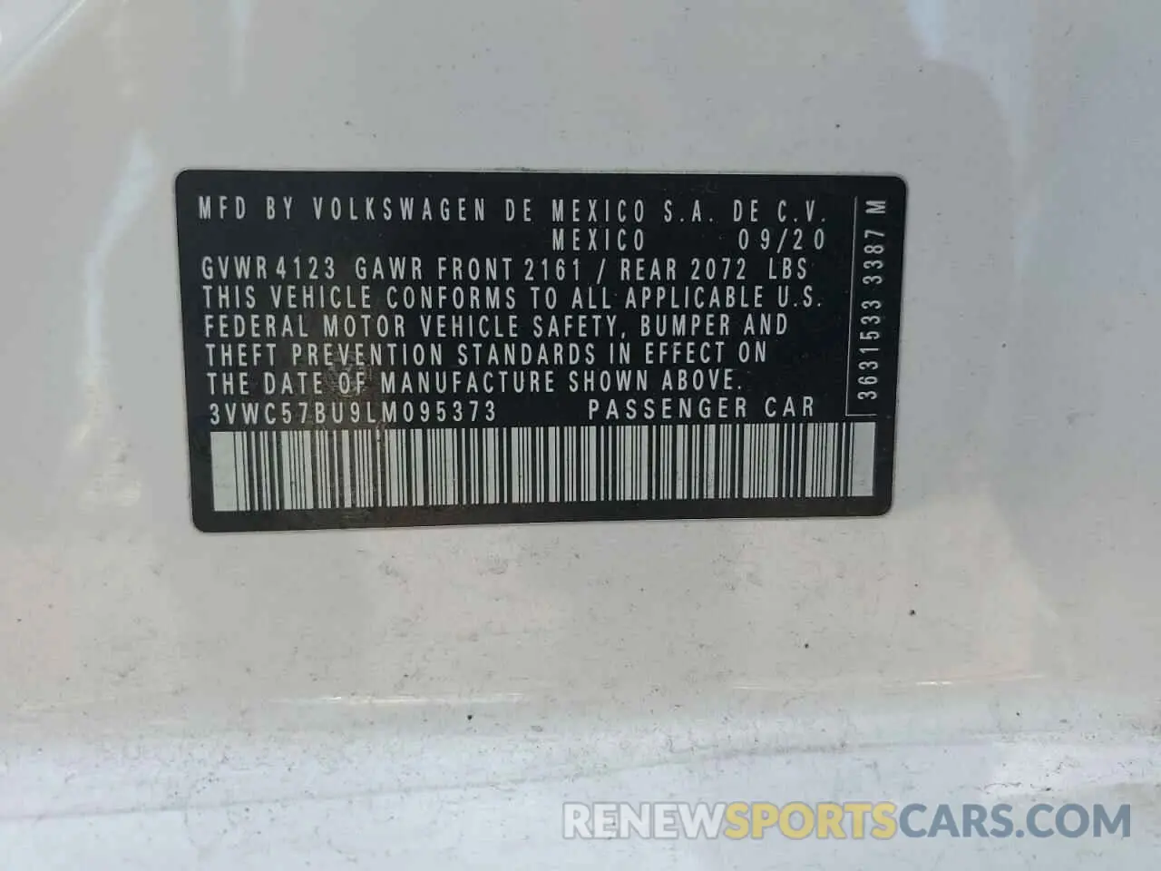 13 Photograph of a damaged car 3VWC57BU9LM095373 VOLKSWAGEN JETTA 2020