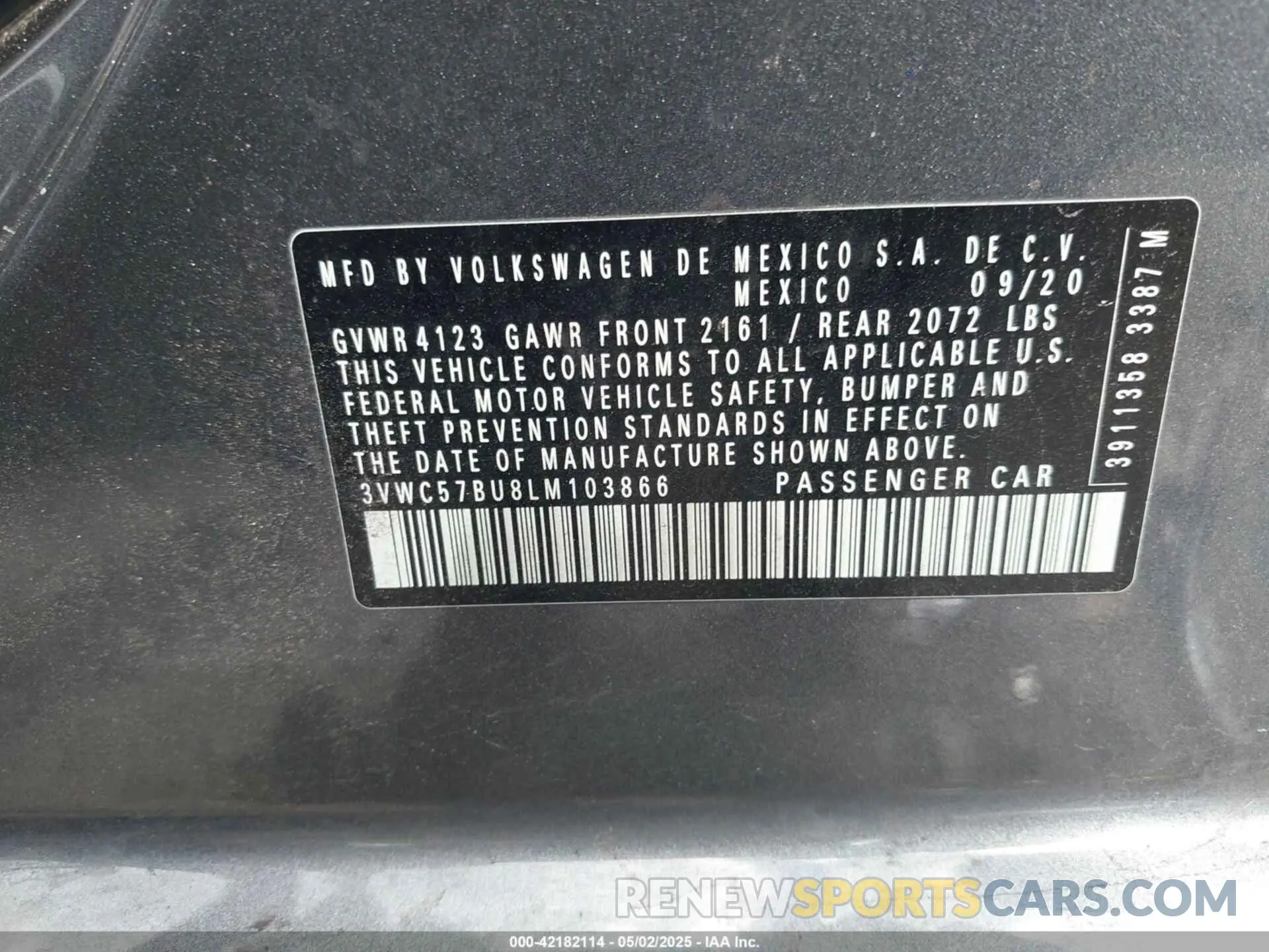 9 Photograph of a damaged car 3VWC57BUBLM103866 VOLKSWAGEN JETTA 2020