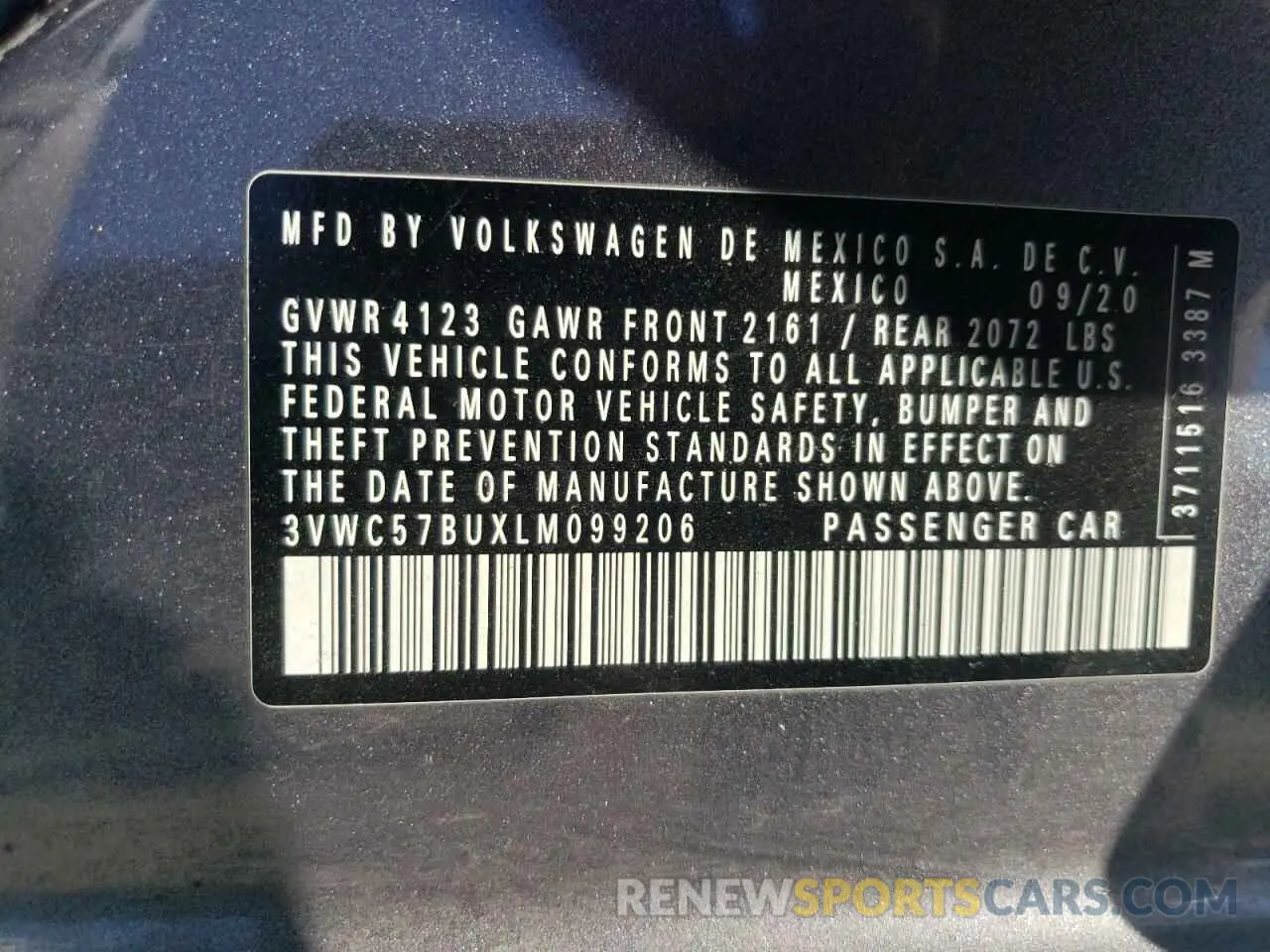 12 Photograph of a damaged car 3VWC57BUXLM099206 VOLKSWAGEN JETTA 2020
