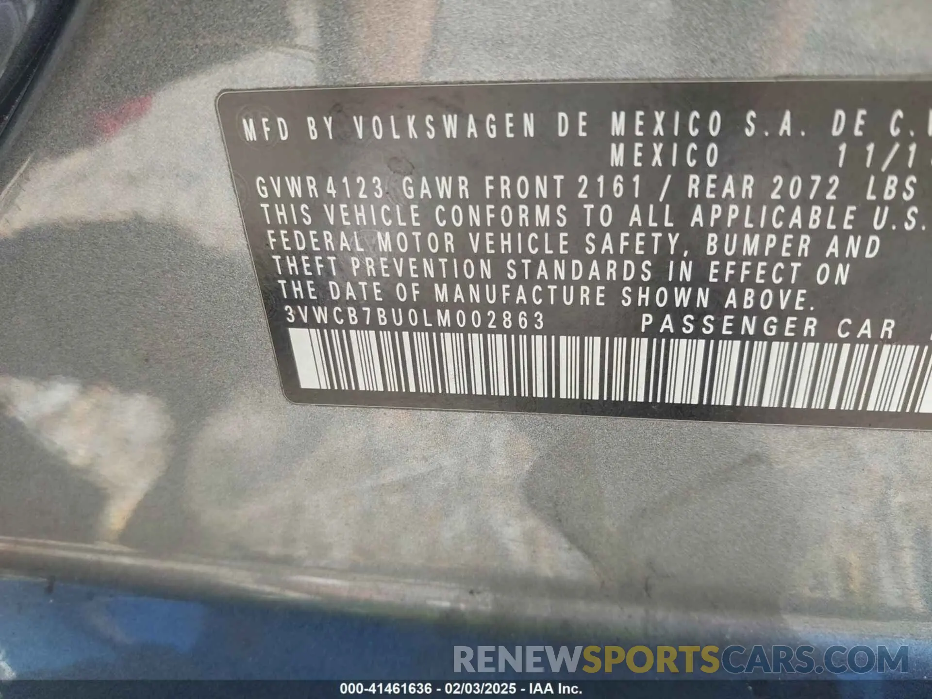 9 Photograph of a damaged car 3VWCB7BU0LM002863 VOLKSWAGEN JETTA 2020