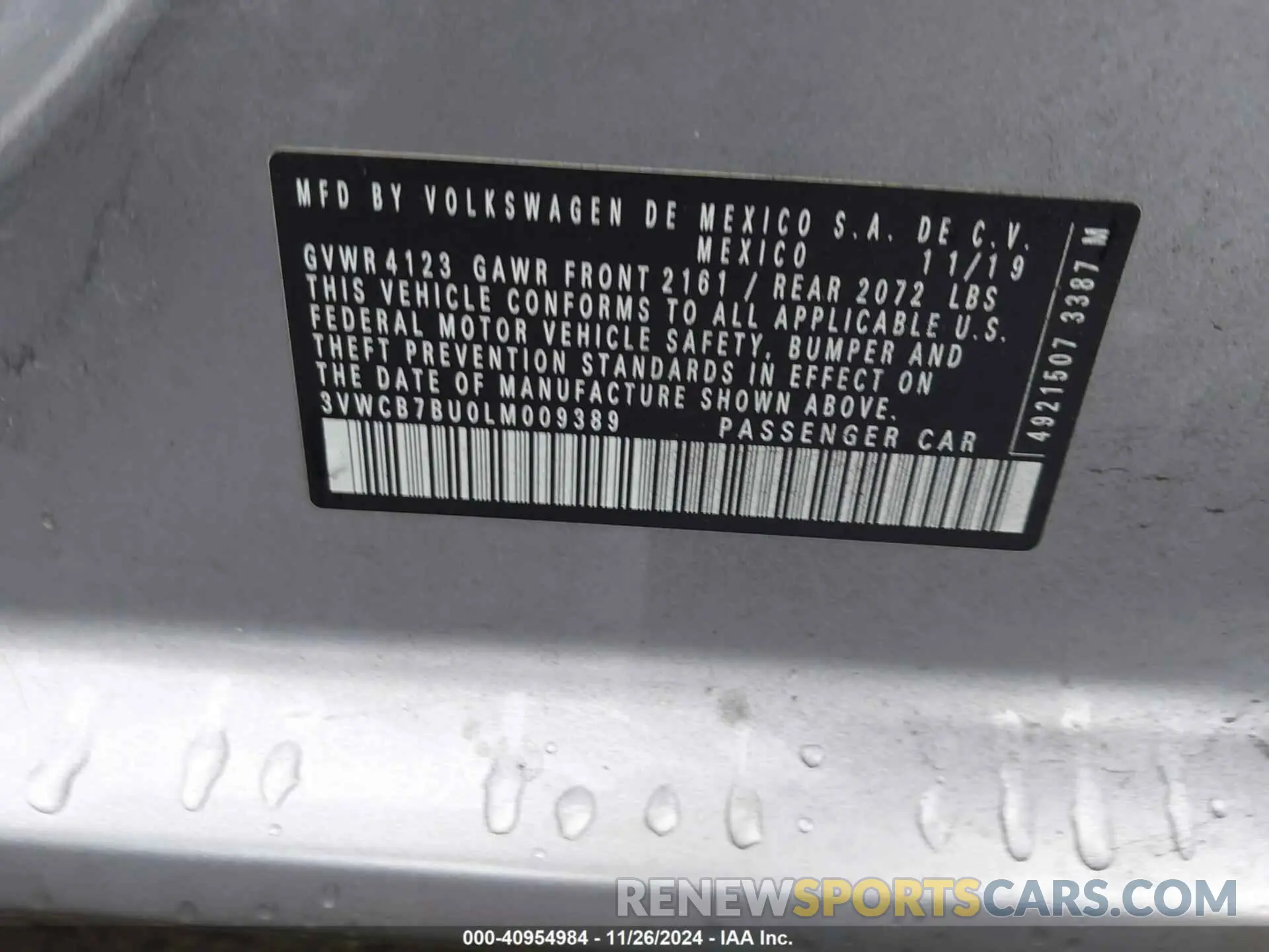9 Photograph of a damaged car 3VWCB7BU0LM009389 VOLKSWAGEN JETTA 2020