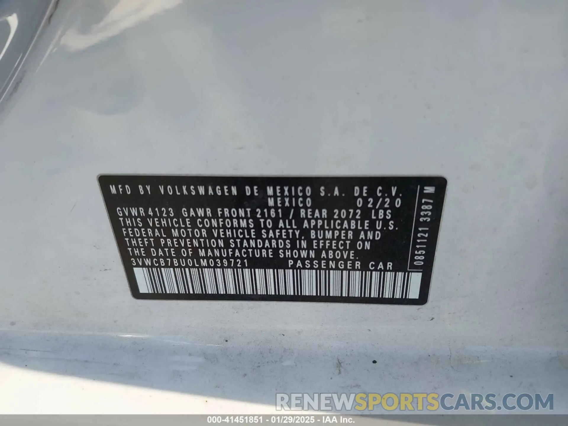 9 Photograph of a damaged car 3VWCB7BU0LM039721 VOLKSWAGEN JETTA 2020