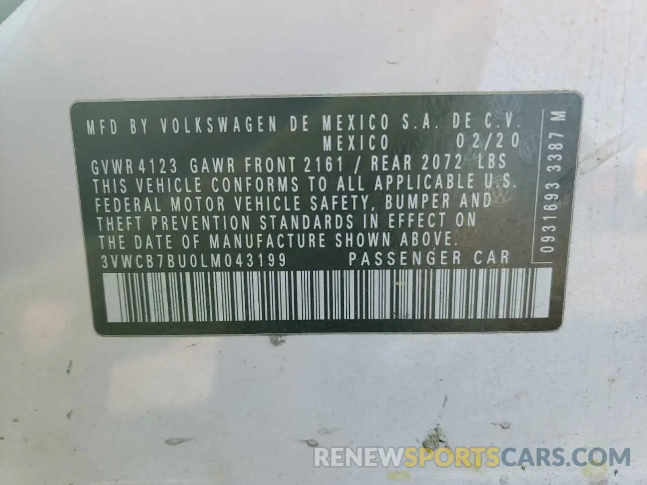 12 Photograph of a damaged car 3VWCB7BU0LM043199 VOLKSWAGEN JETTA 2020