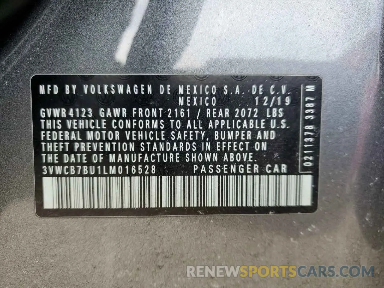 12 Photograph of a damaged car 3VWCB7BU1LM016528 VOLKSWAGEN JETTA 2020