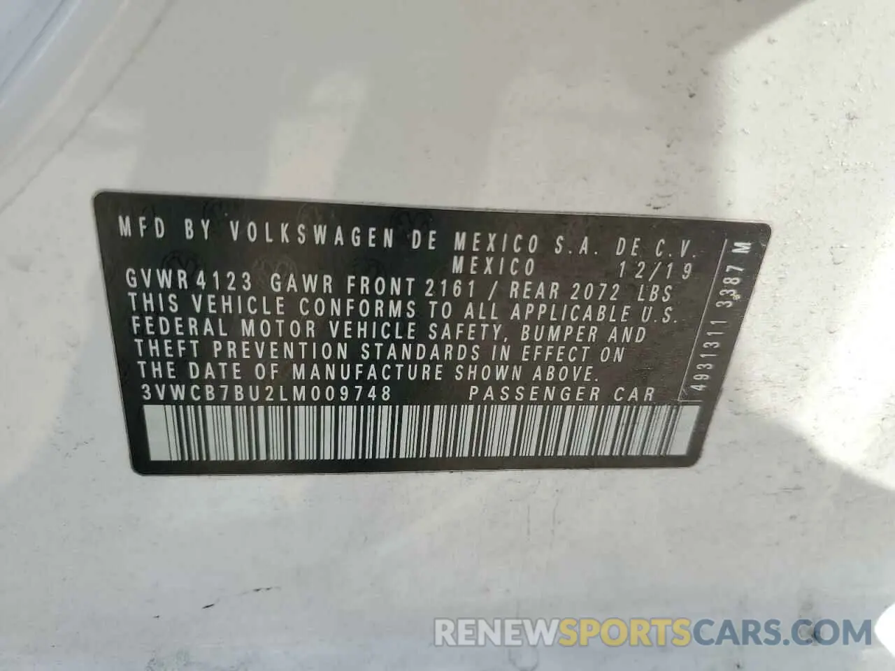 12 Photograph of a damaged car 3VWCB7BU2LM009748 VOLKSWAGEN JETTA 2020