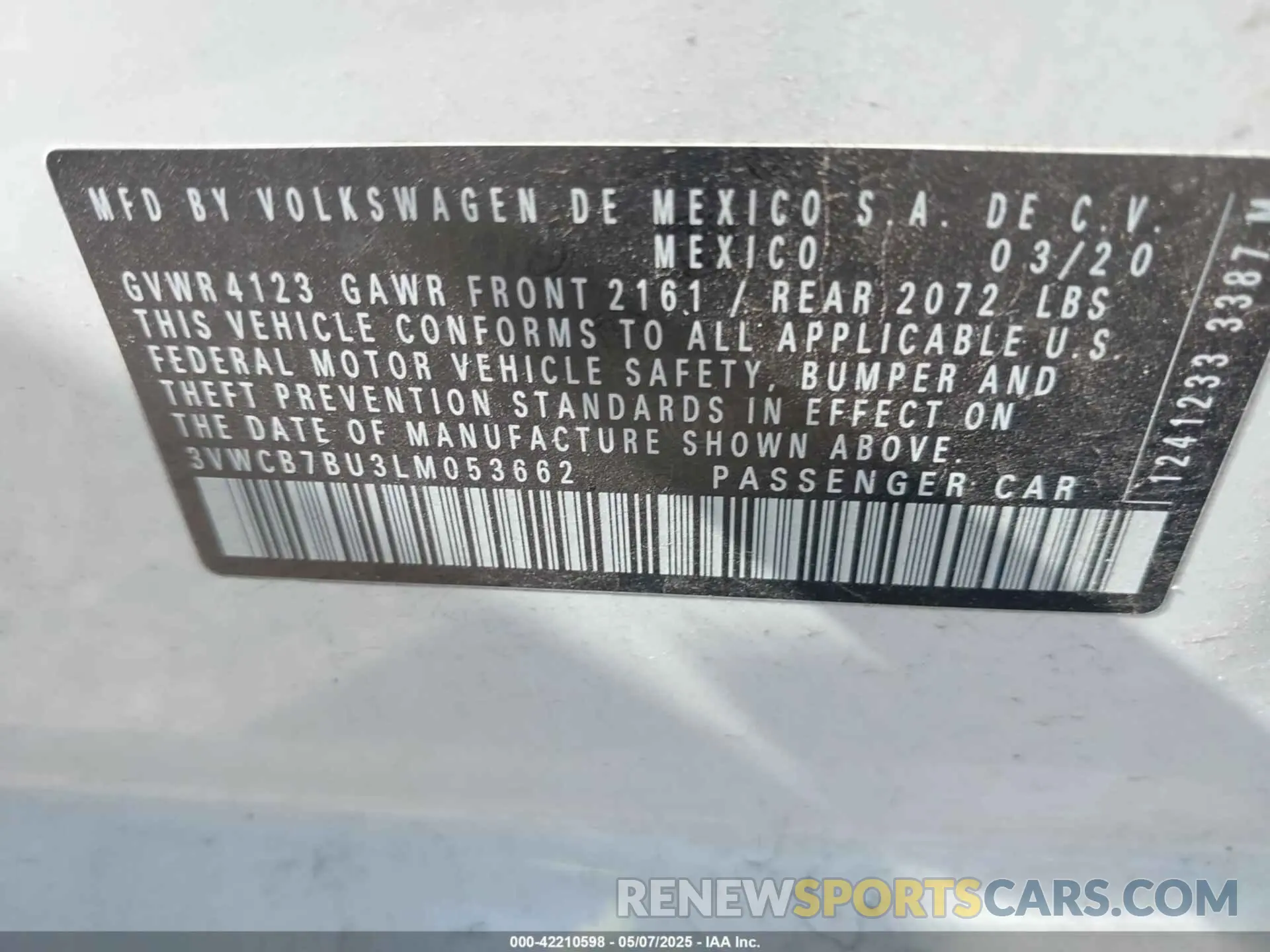 9 Photograph of a damaged car 3VWCB7BU3LM053662 VOLKSWAGEN JETTA 2020