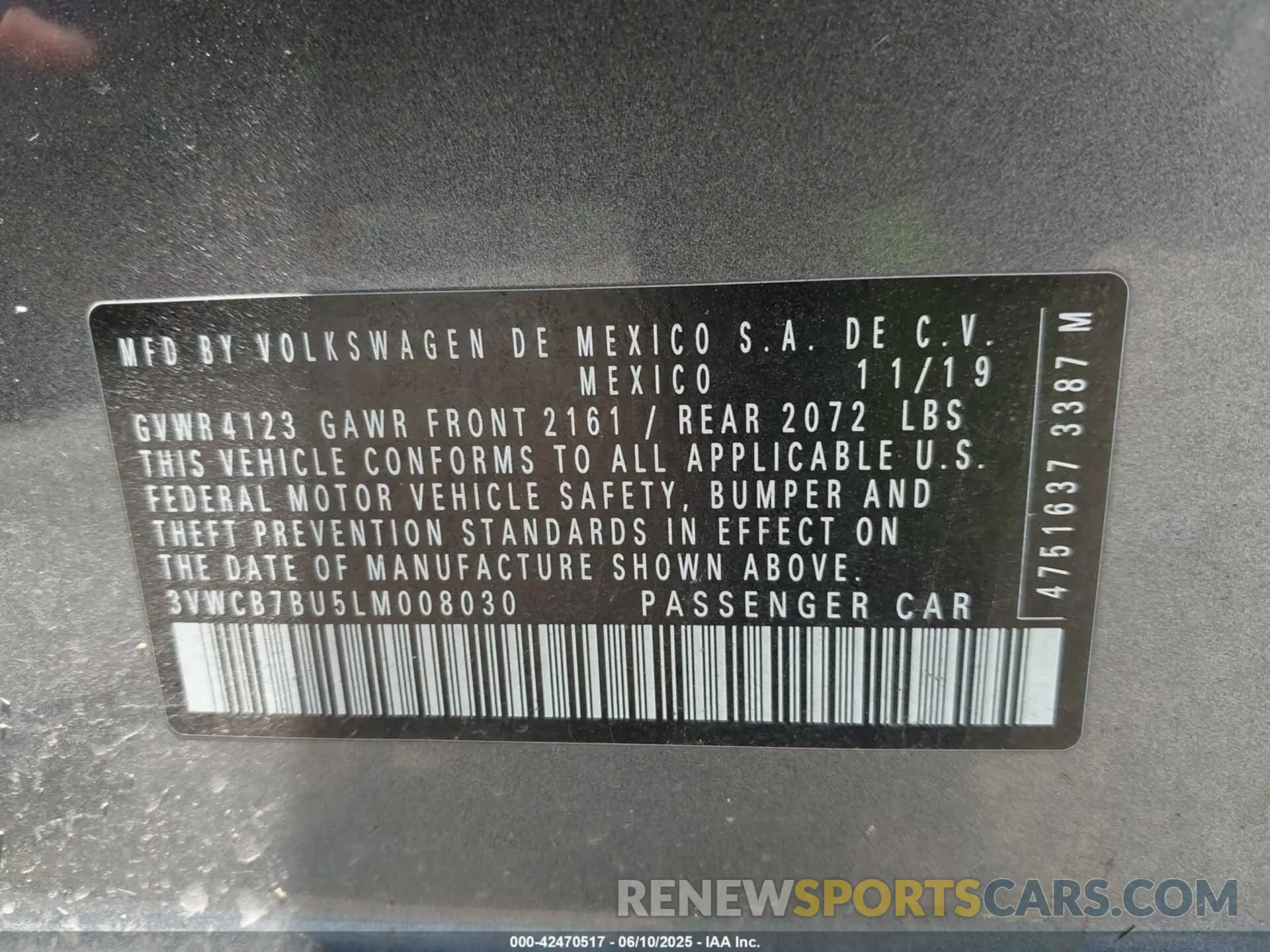 9 Photograph of a damaged car 3VWCB7BU5LM008030 VOLKSWAGEN JETTA 2020