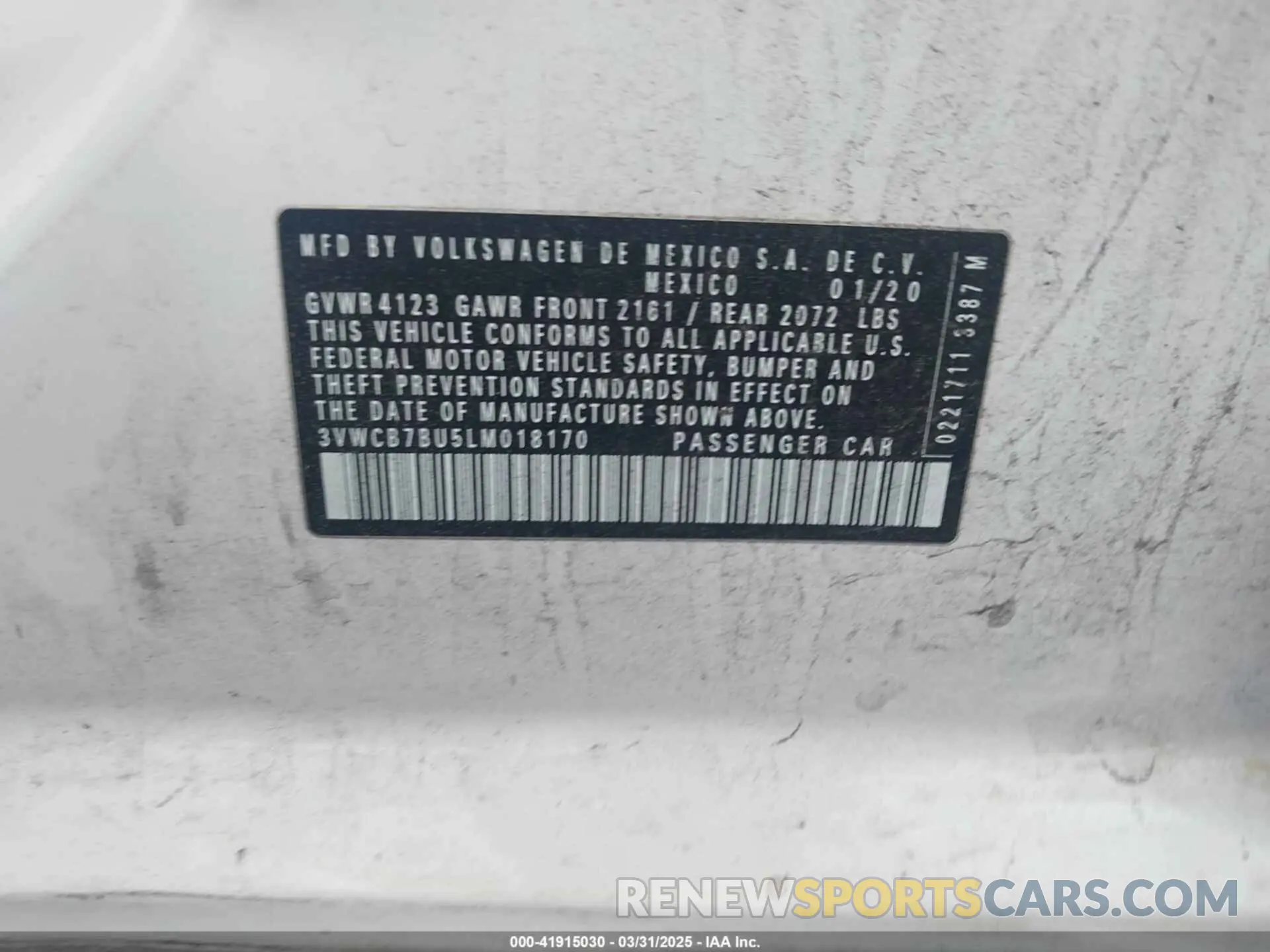 9 Photograph of a damaged car 3VWCB7BU5LM018170 VOLKSWAGEN JETTA 2020