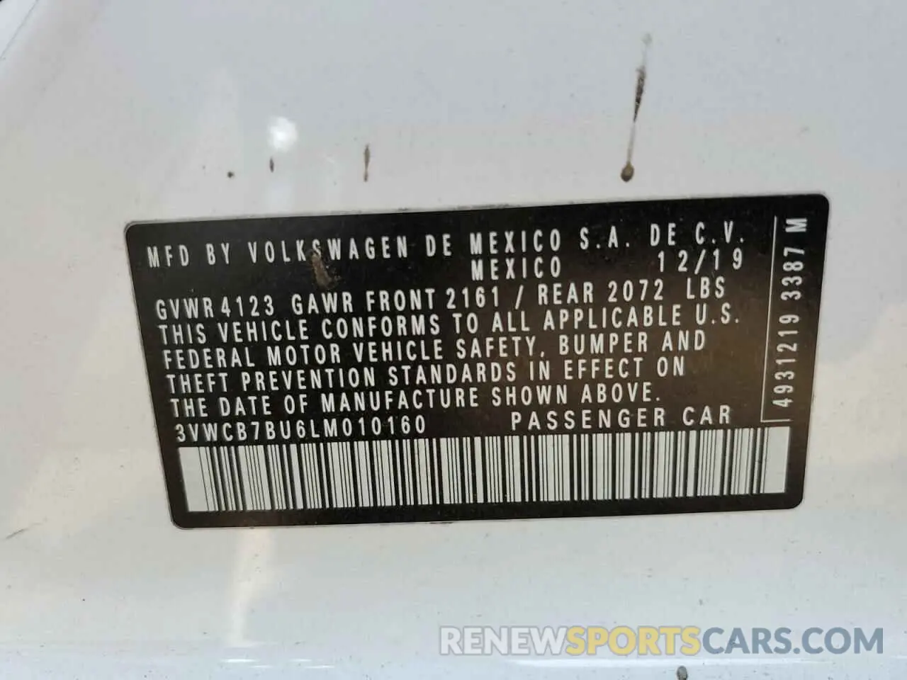 12 Photograph of a damaged car 3VWCB7BU6LM010160 VOLKSWAGEN JETTA 2020