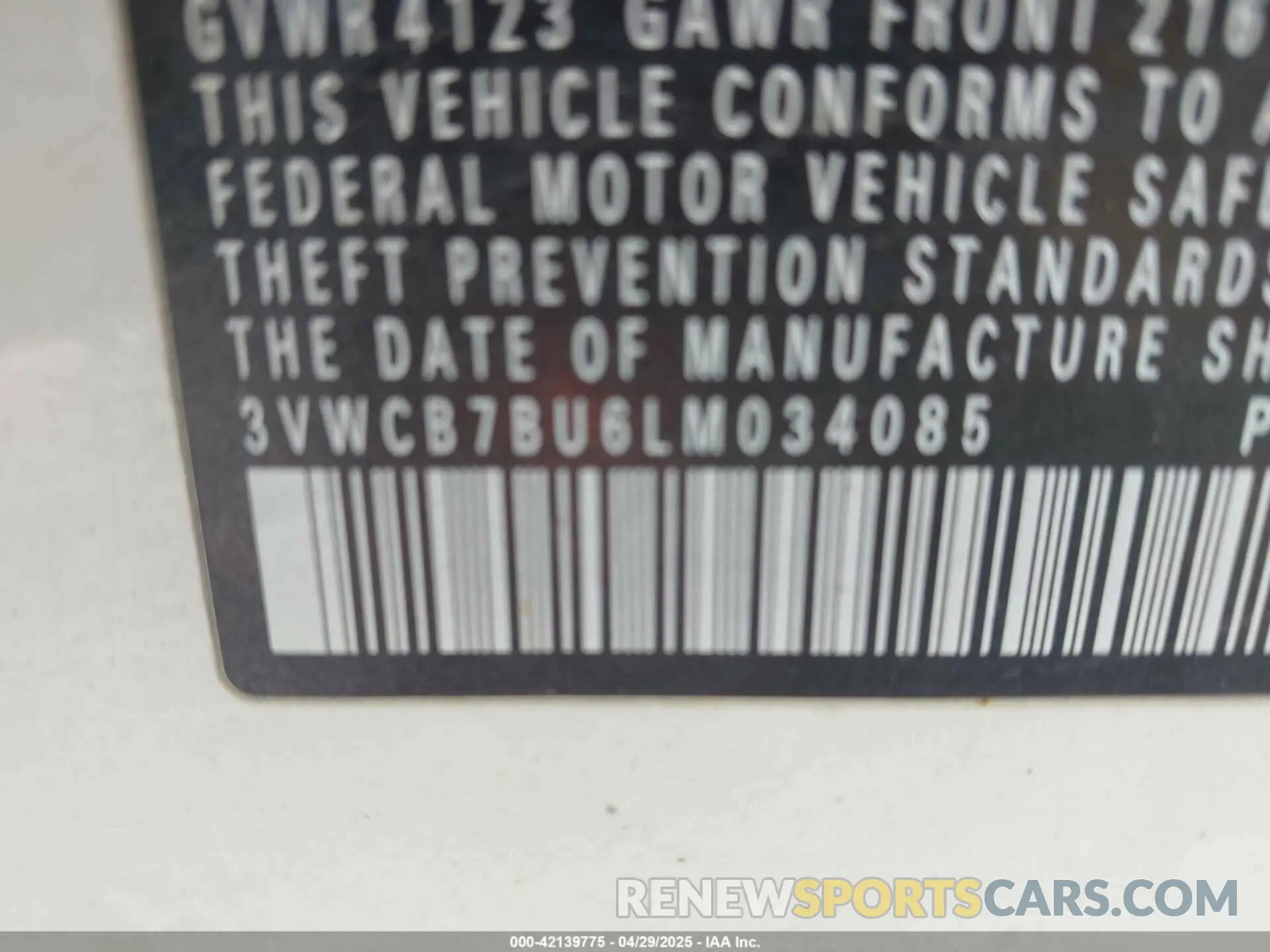 9 Photograph of a damaged car 3VWCB7BU6LM034085 VOLKSWAGEN JETTA 2020