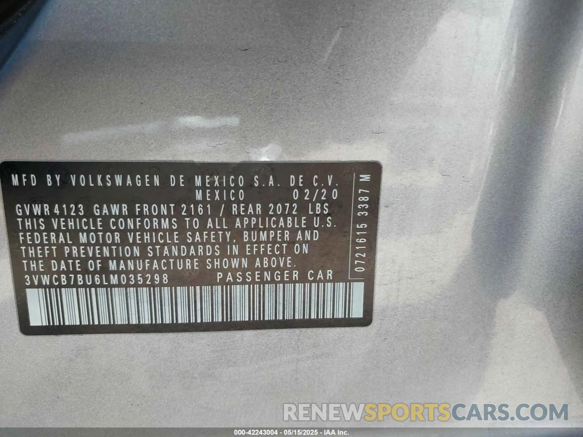 9 Photograph of a damaged car 3VWCB7BU6LM035298 VOLKSWAGEN JETTA 2020