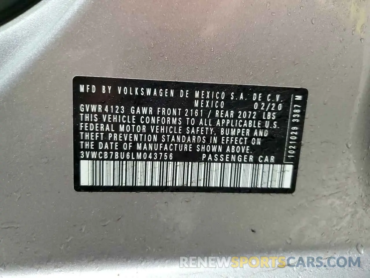14 Photograph of a damaged car 3VWCB7BU6LM043756 VOLKSWAGEN JETTA 2020