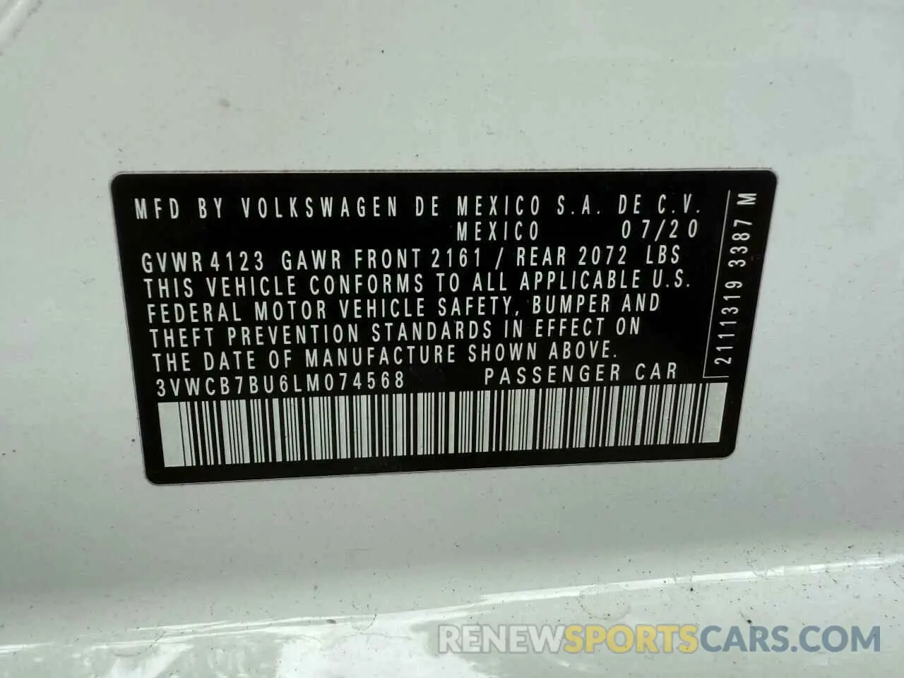 10 Photograph of a damaged car 3VWCB7BU6LM074568 VOLKSWAGEN JETTA 2020