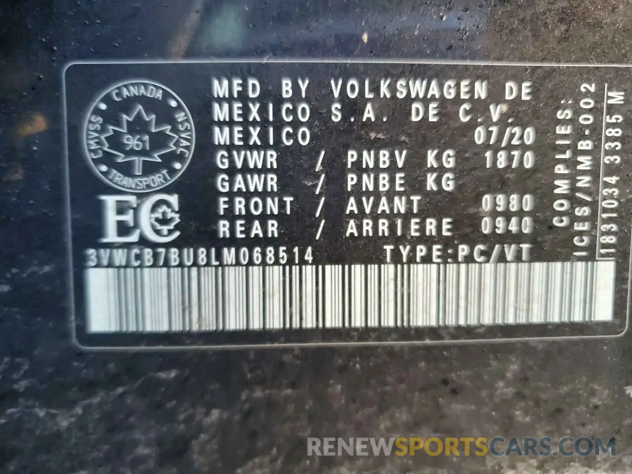 13 Photograph of a damaged car 3VWCB7BU8LM068514 VOLKSWAGEN JETTA 2020