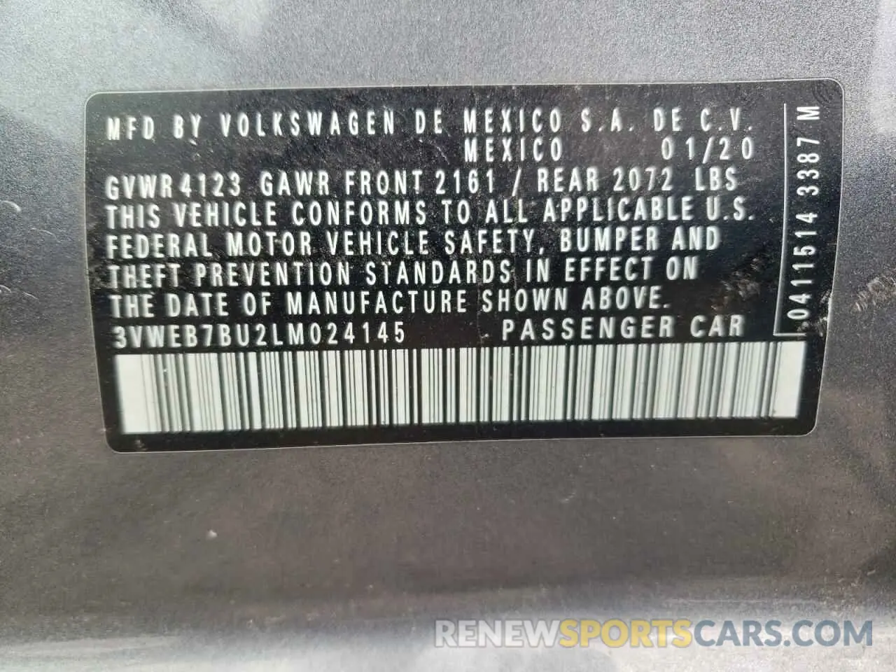12 Photograph of a damaged car 3VWEB7BU2LM024145 VOLKSWAGEN JETTA 2020
