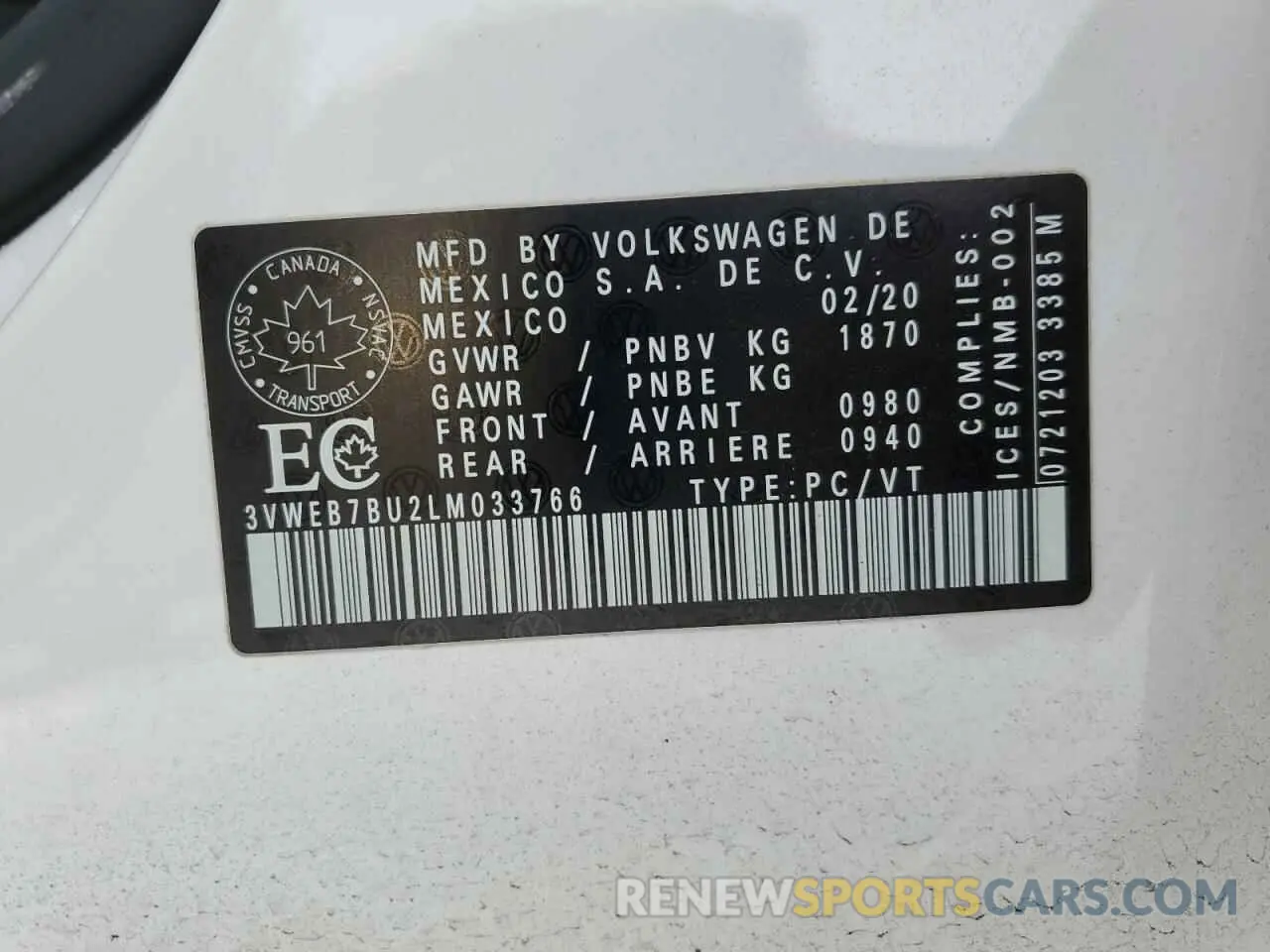12 Photograph of a damaged car 3VWEB7BU2LM033766 VOLKSWAGEN JETTA 2020