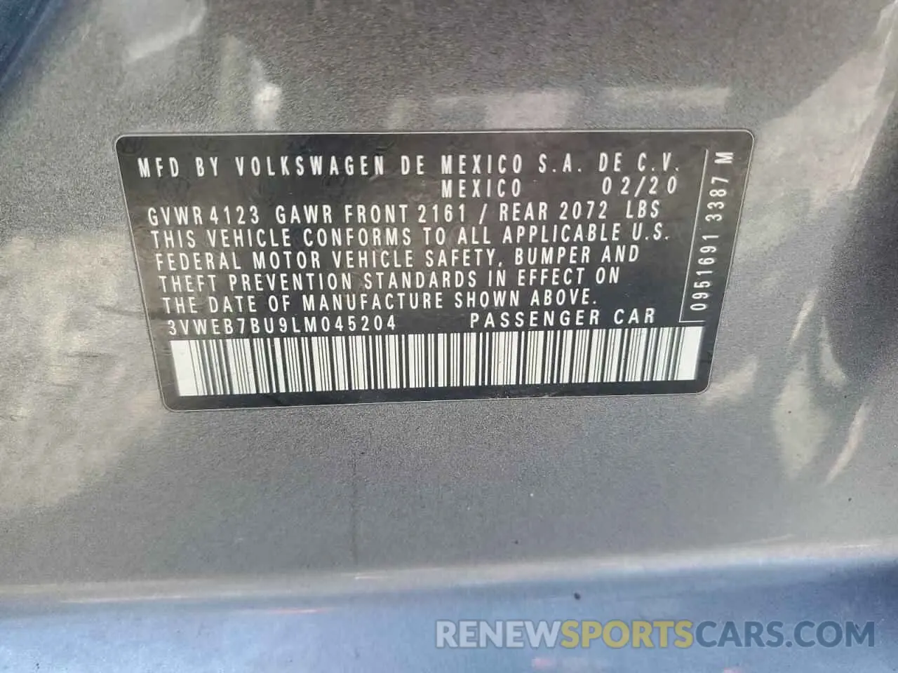 12 Photograph of a damaged car 3VWEB7BU9LM045204 VOLKSWAGEN JETTA 2020
