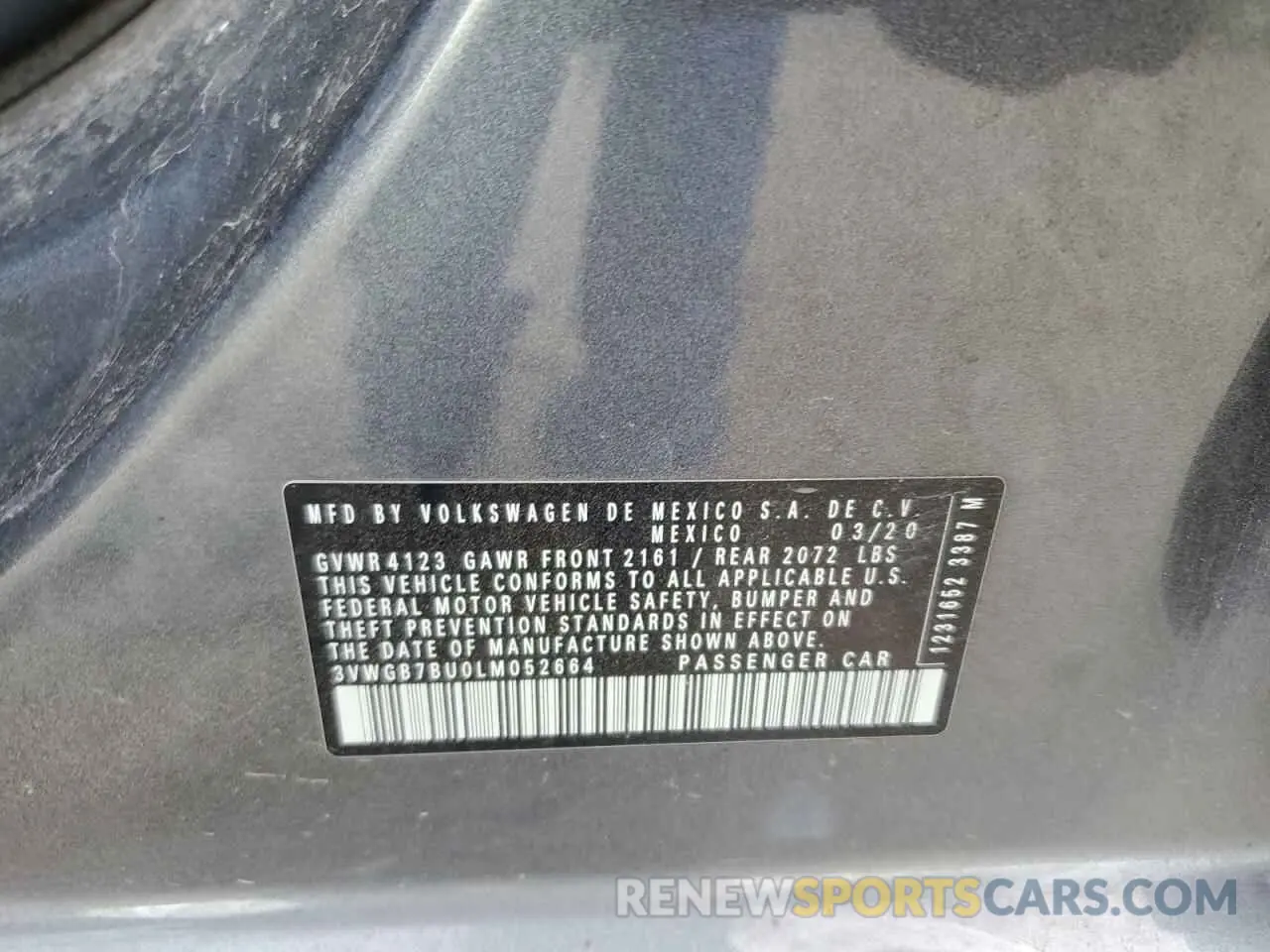 12 Photograph of a damaged car 3VWGB7BU0LM052664 VOLKSWAGEN JETTA 2020