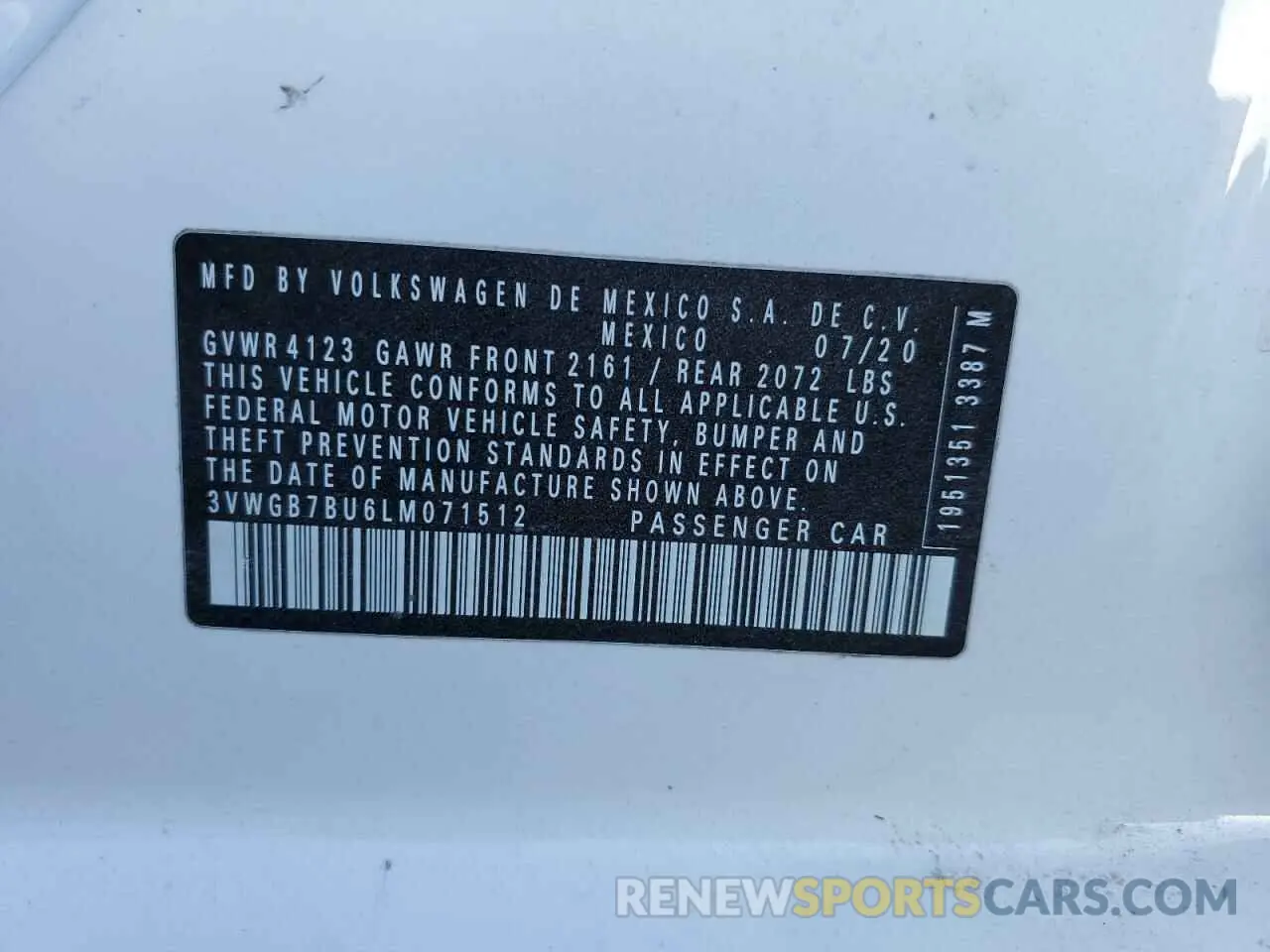 15 Photograph of a damaged car 3VWGB7BU6LM071512 VOLKSWAGEN JETTA 2020