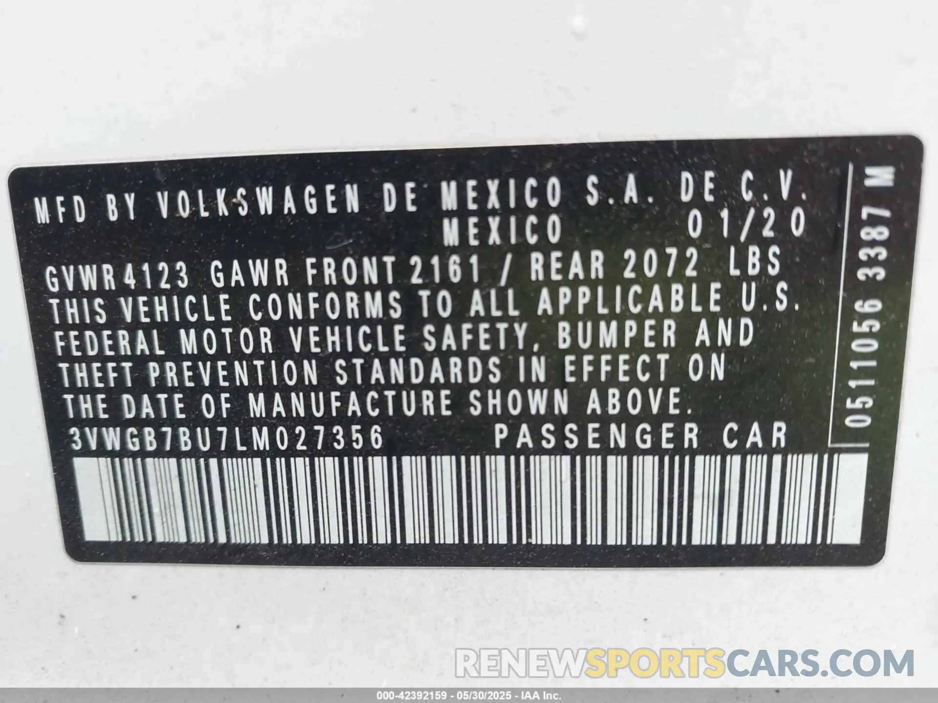 9 Photograph of a damaged car 3VWGB7BU7LM027356 VOLKSWAGEN JETTA 2020
