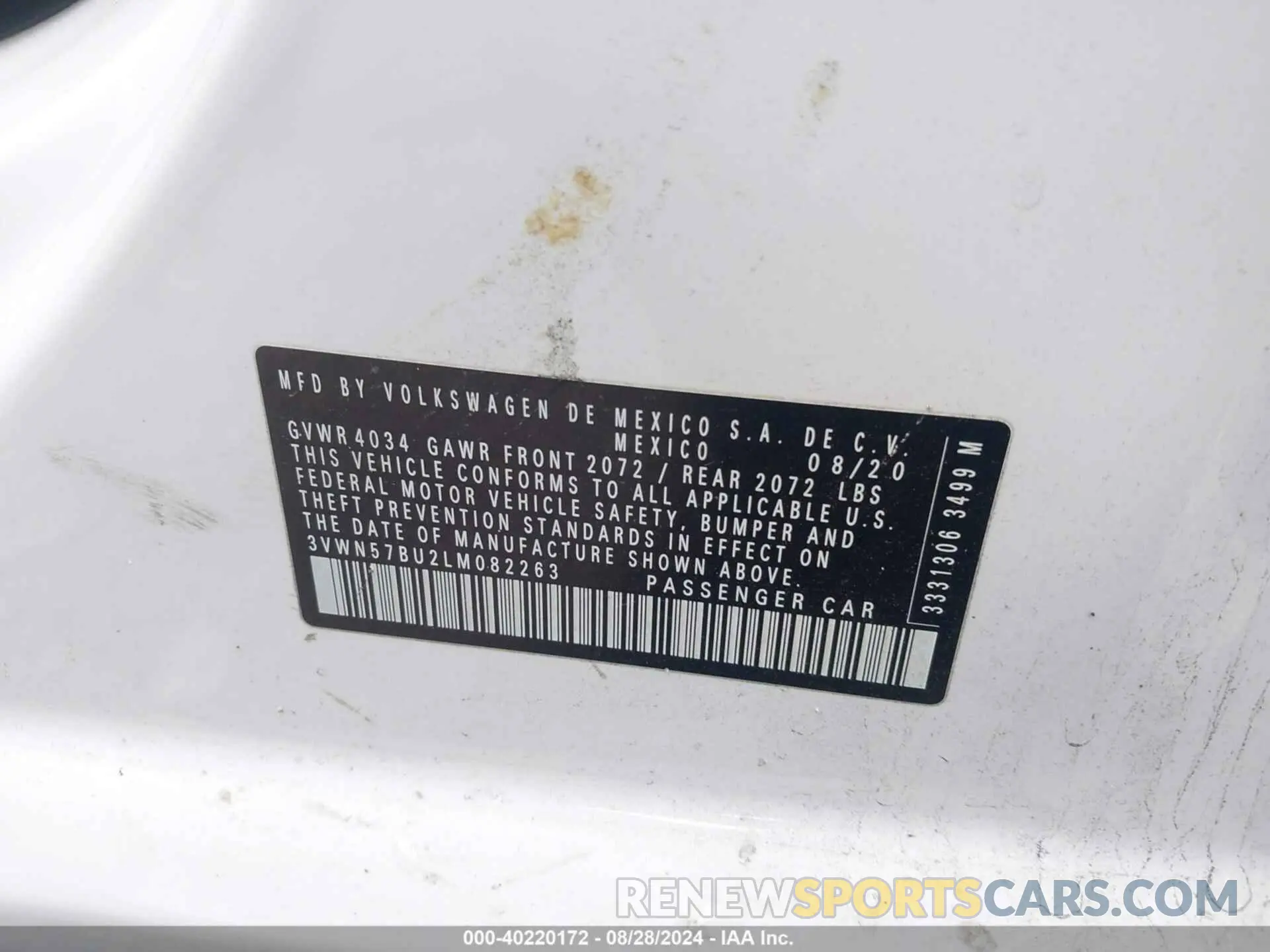 9 Photograph of a damaged car 3VWN57BU2LM082263 VOLKSWAGEN JETTA 2020