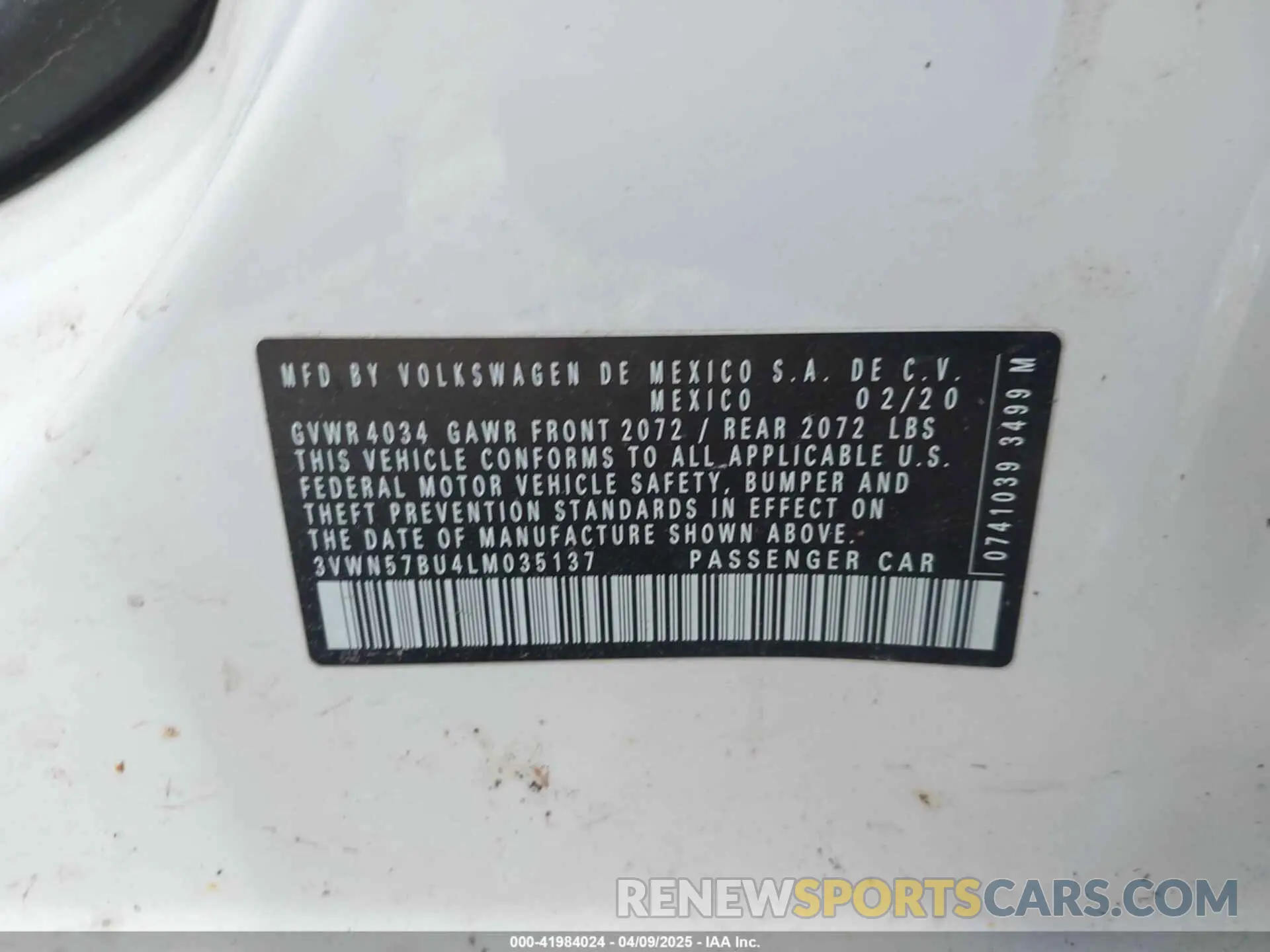 9 Photograph of a damaged car 3VWN57BU4LM035137 VOLKSWAGEN JETTA 2020
