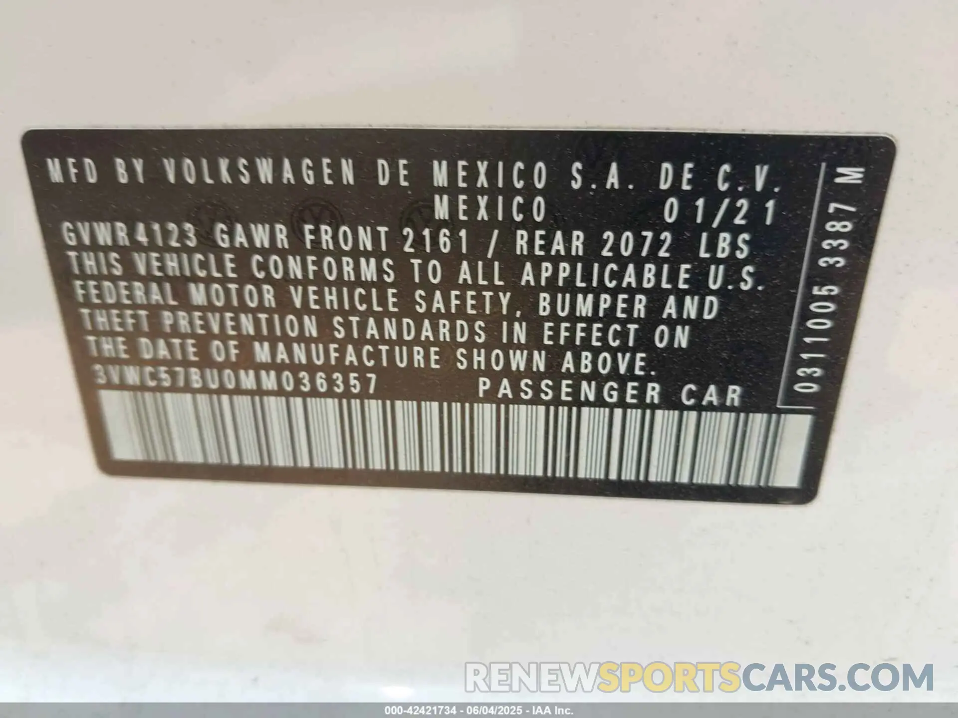 9 Photograph of a damaged car 3VWC57BU0MM036357 VOLKSWAGEN JETTA 2021