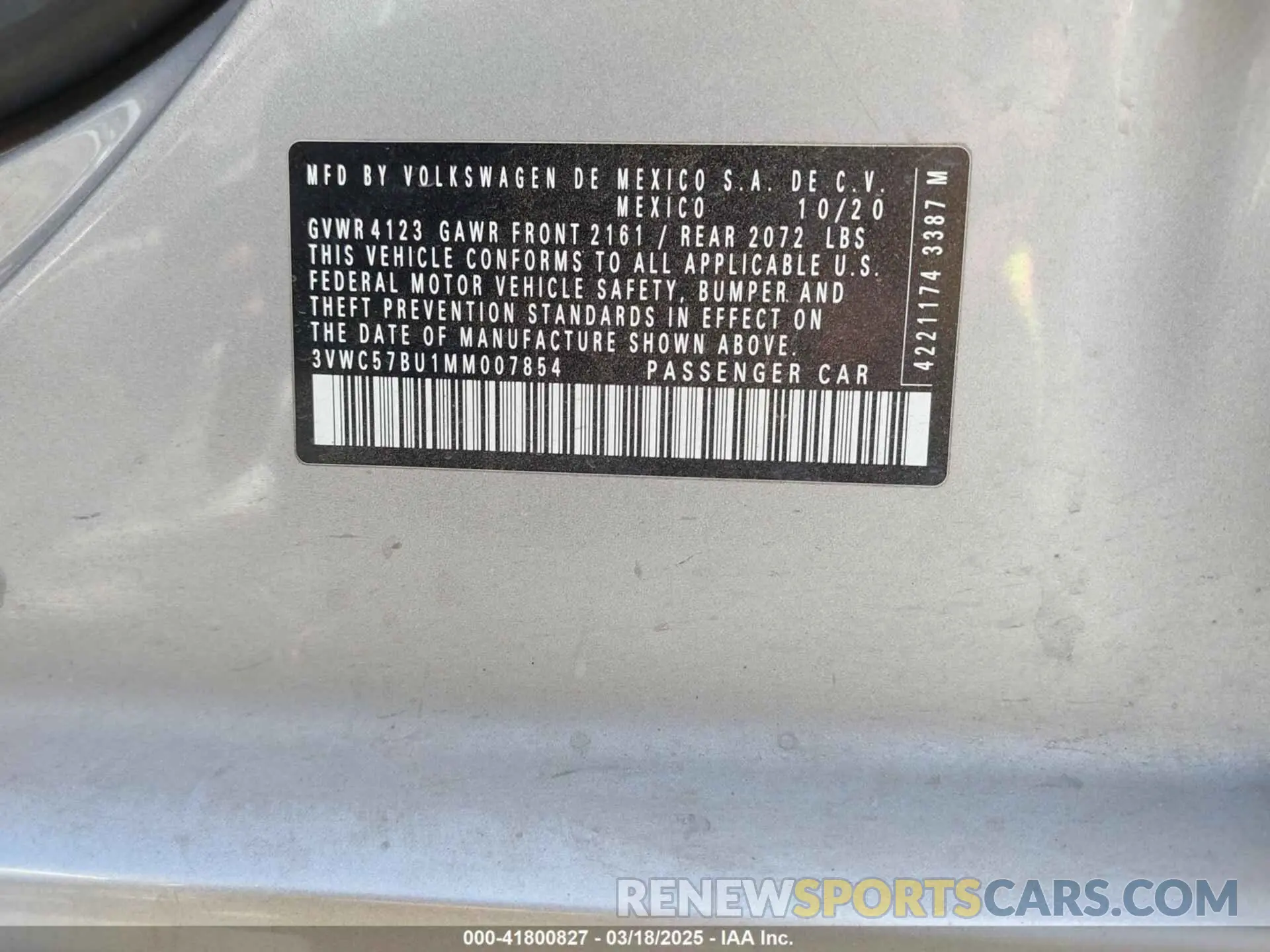 9 Photograph of a damaged car 3VWC57BU1MM007854 VOLKSWAGEN JETTA 2021