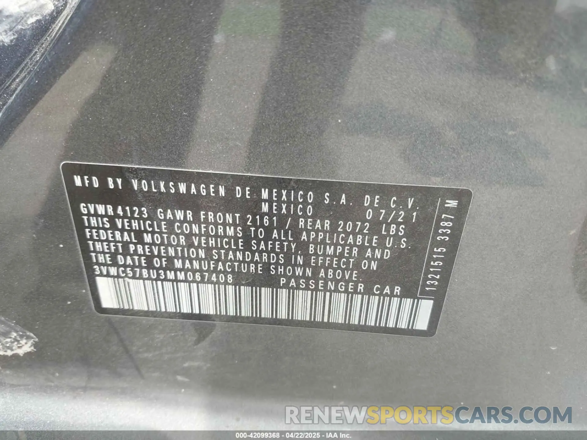 9 Photograph of a damaged car 3VWC57BU3MM067408 VOLKSWAGEN JETTA 2021