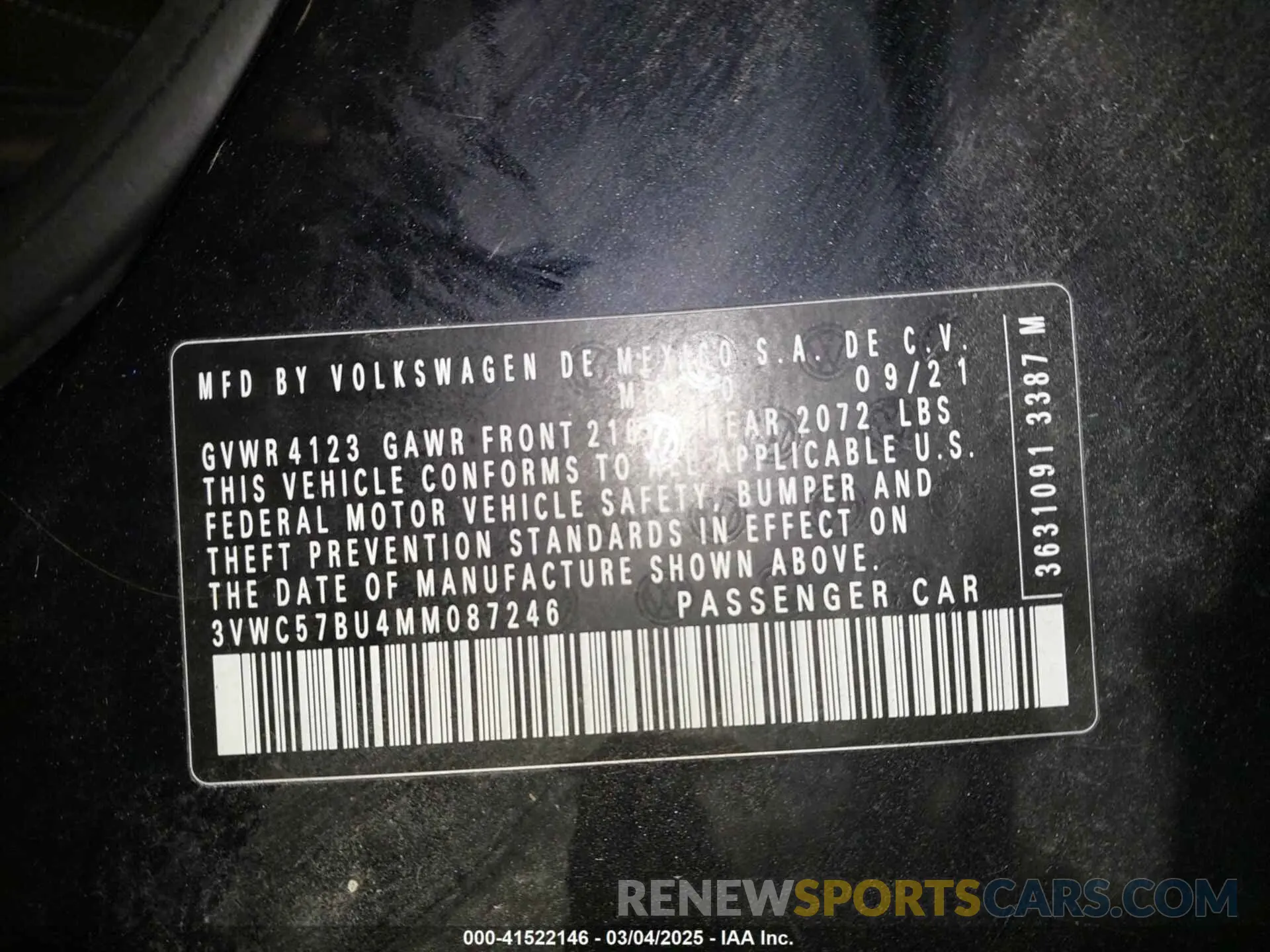 9 Photograph of a damaged car 3VWC57BU4MM087246 VOLKSWAGEN JETTA 2021