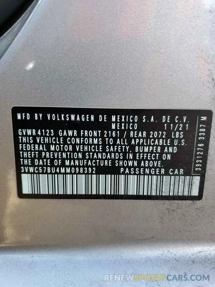 14 Photograph of a damaged car 3VWC57BU4MM098392 VOLKSWAGEN JETTA 2021